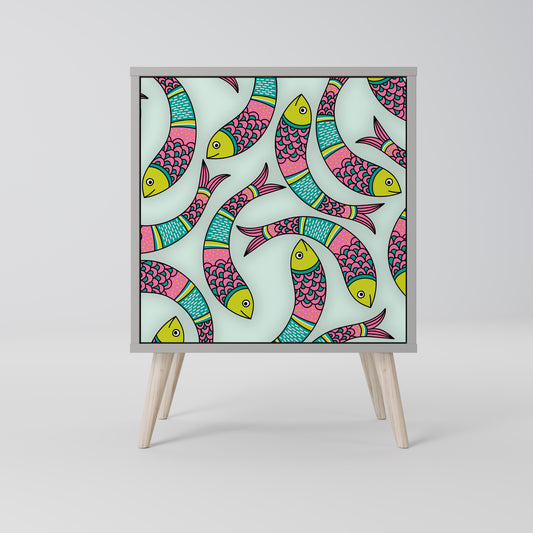 Credenza INDIAN FISH a 1 anta con finitura grigia