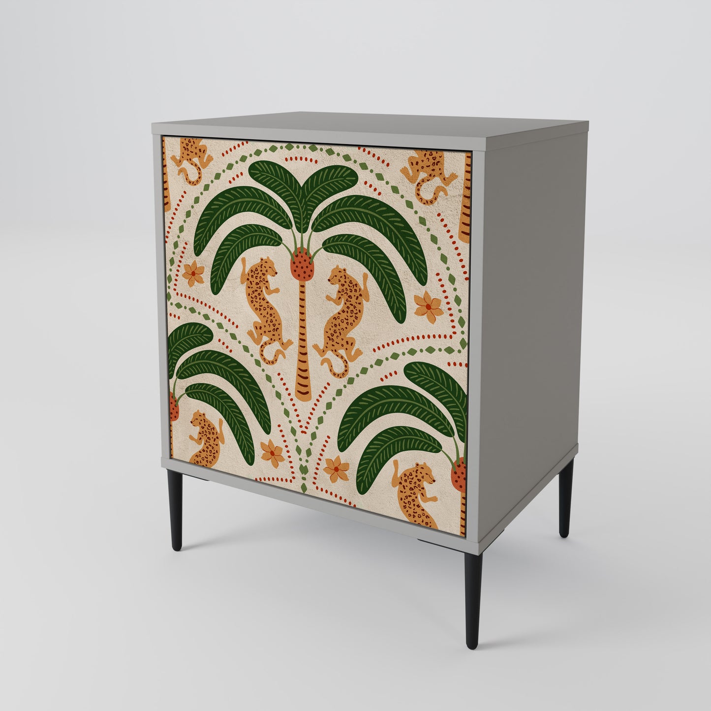 Credenza DANCING PREDATORS a 1 anta con finitura grigia