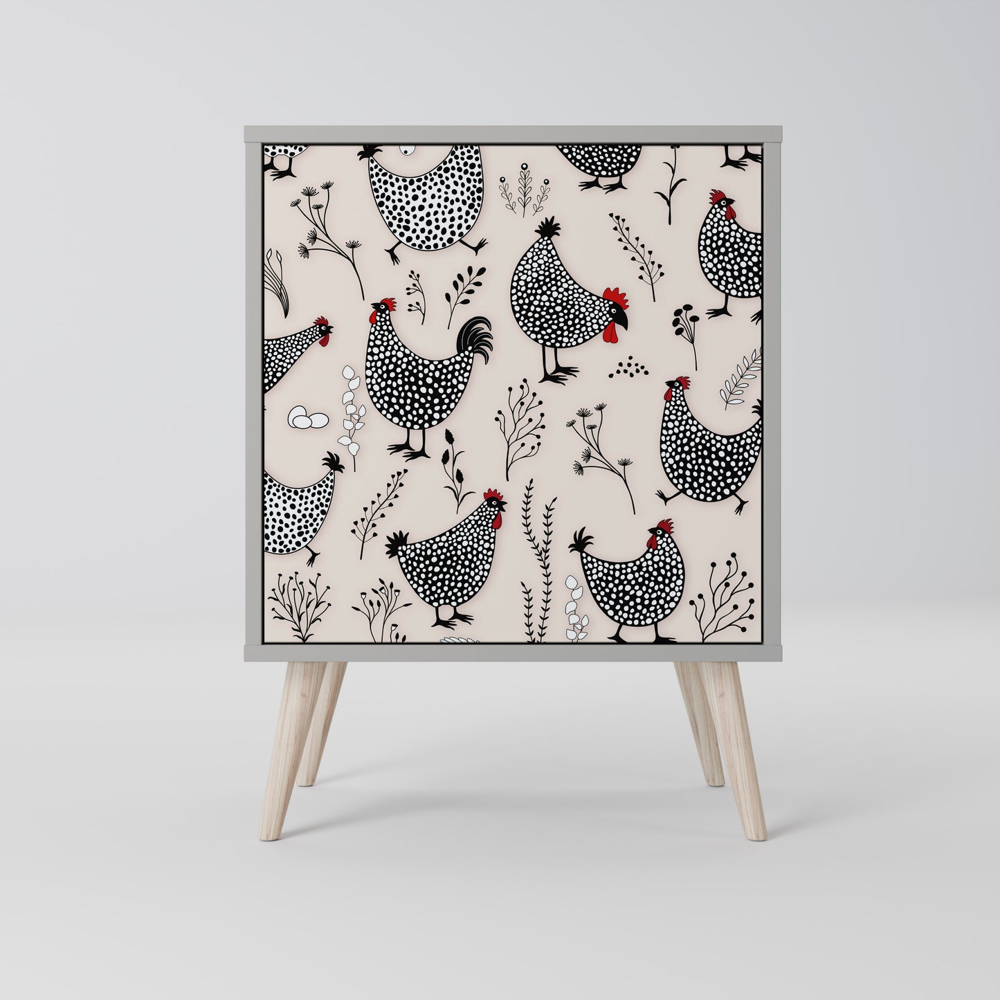 Credenza HAPPY HENS a 1 anta con finitura grigia