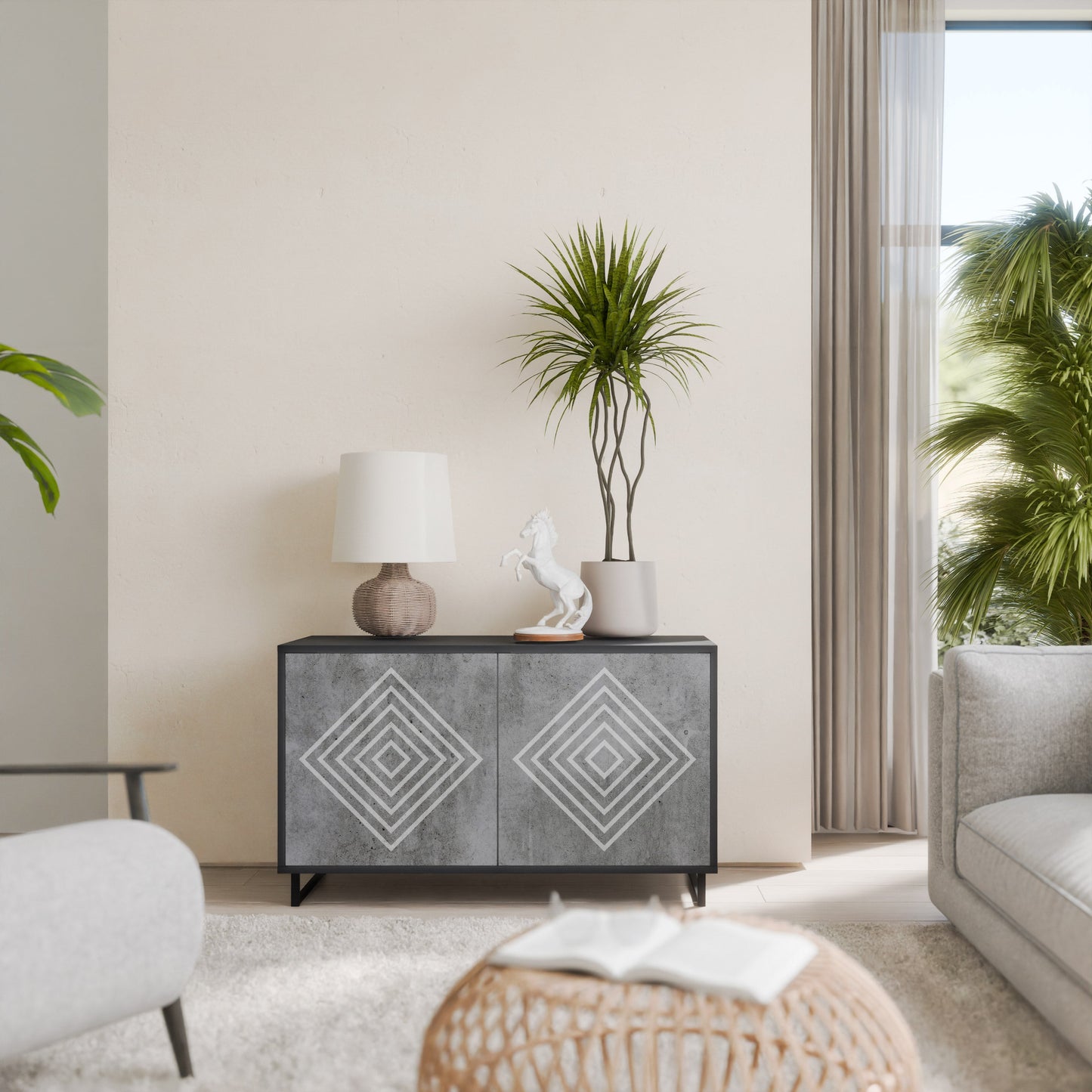 POLYGONAL ARTISTRY 2-Door Sideboard in Black Finish