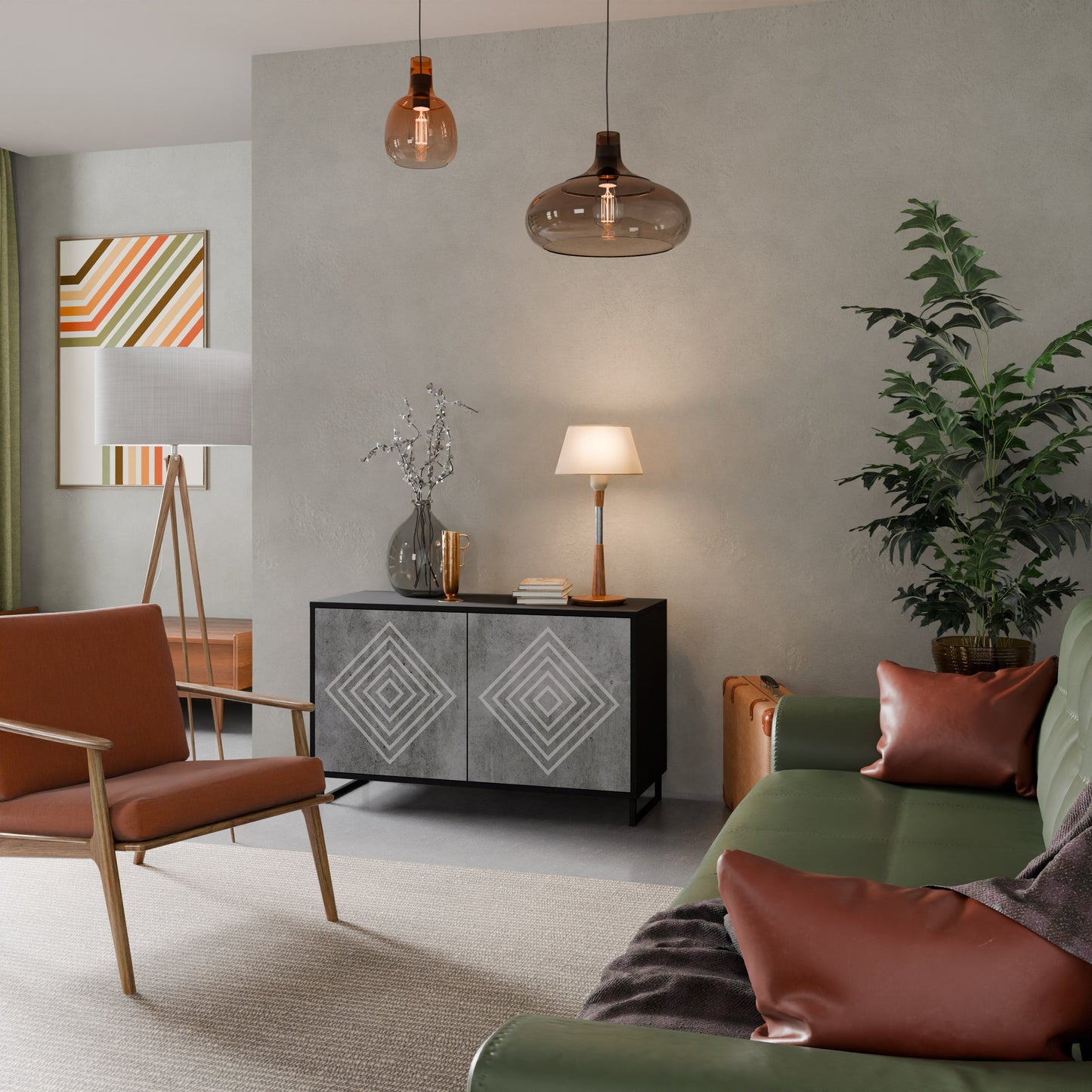 POLYGONAL ARTISTRY 2-Door Sideboard in Black Finish