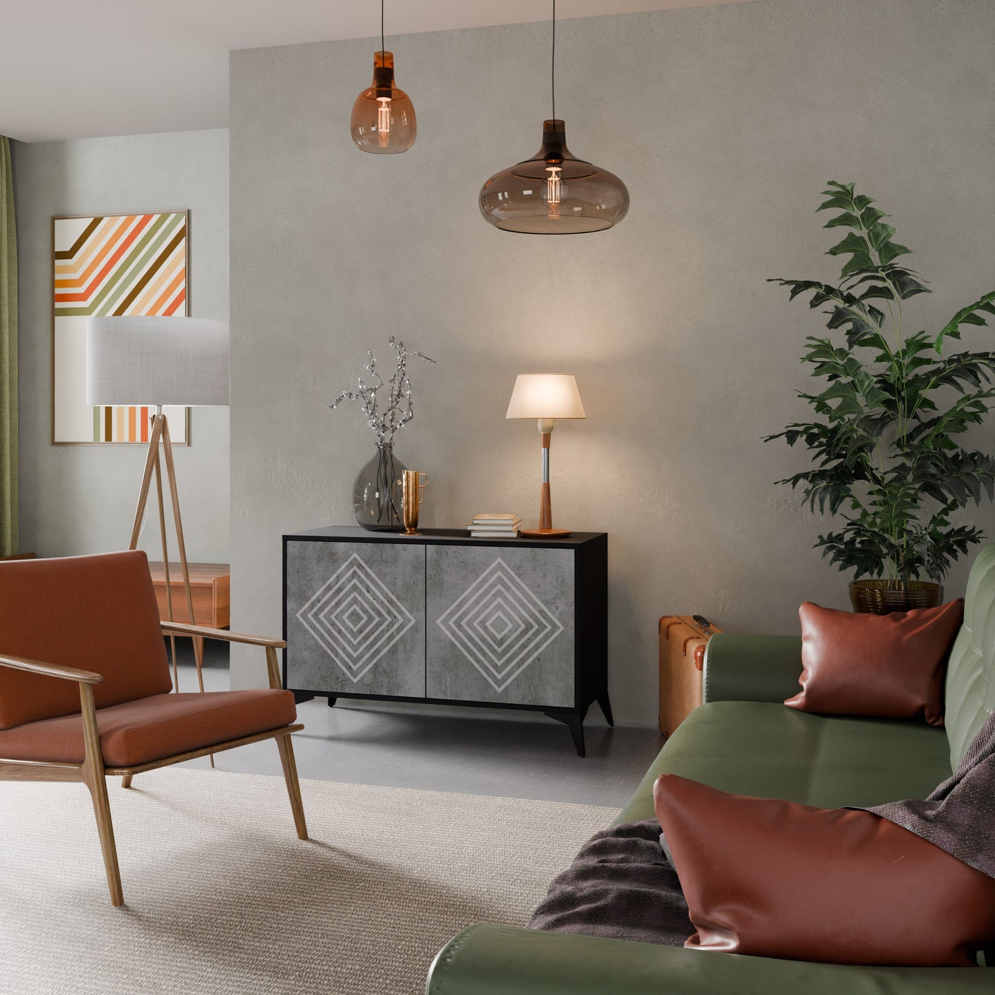 POLYGONAL ARTISTRY 2-Door Sideboard in Black Finish