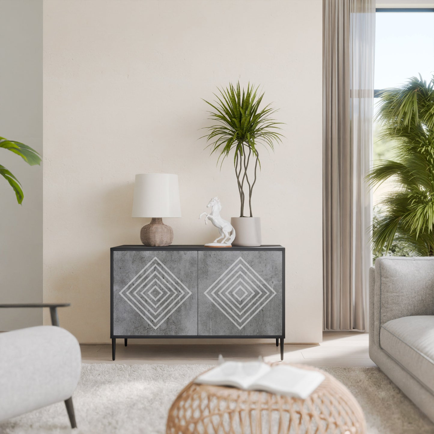 POLYGONAL ARTISTRY 2-Door Sideboard in Black Finish