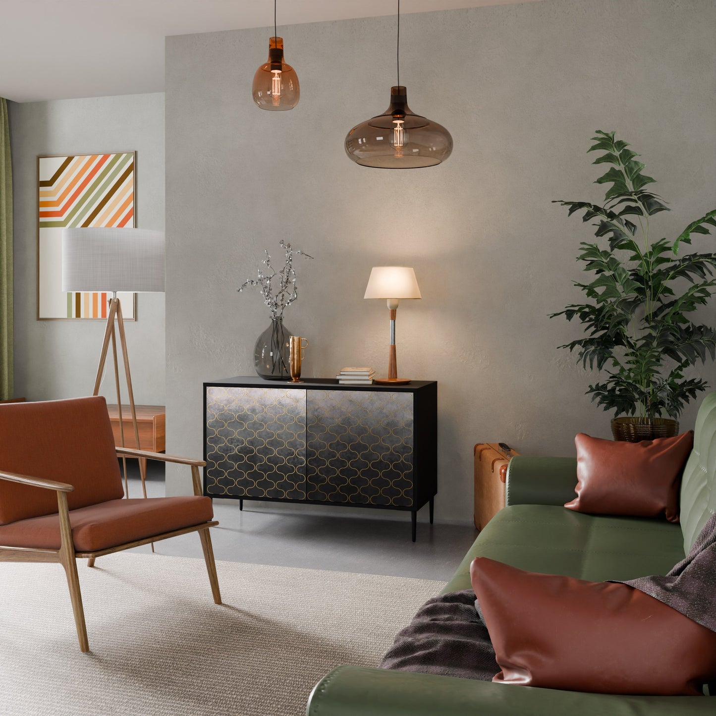 TESSELATED GRAYISH 2-Door Sideboard in Black Finish