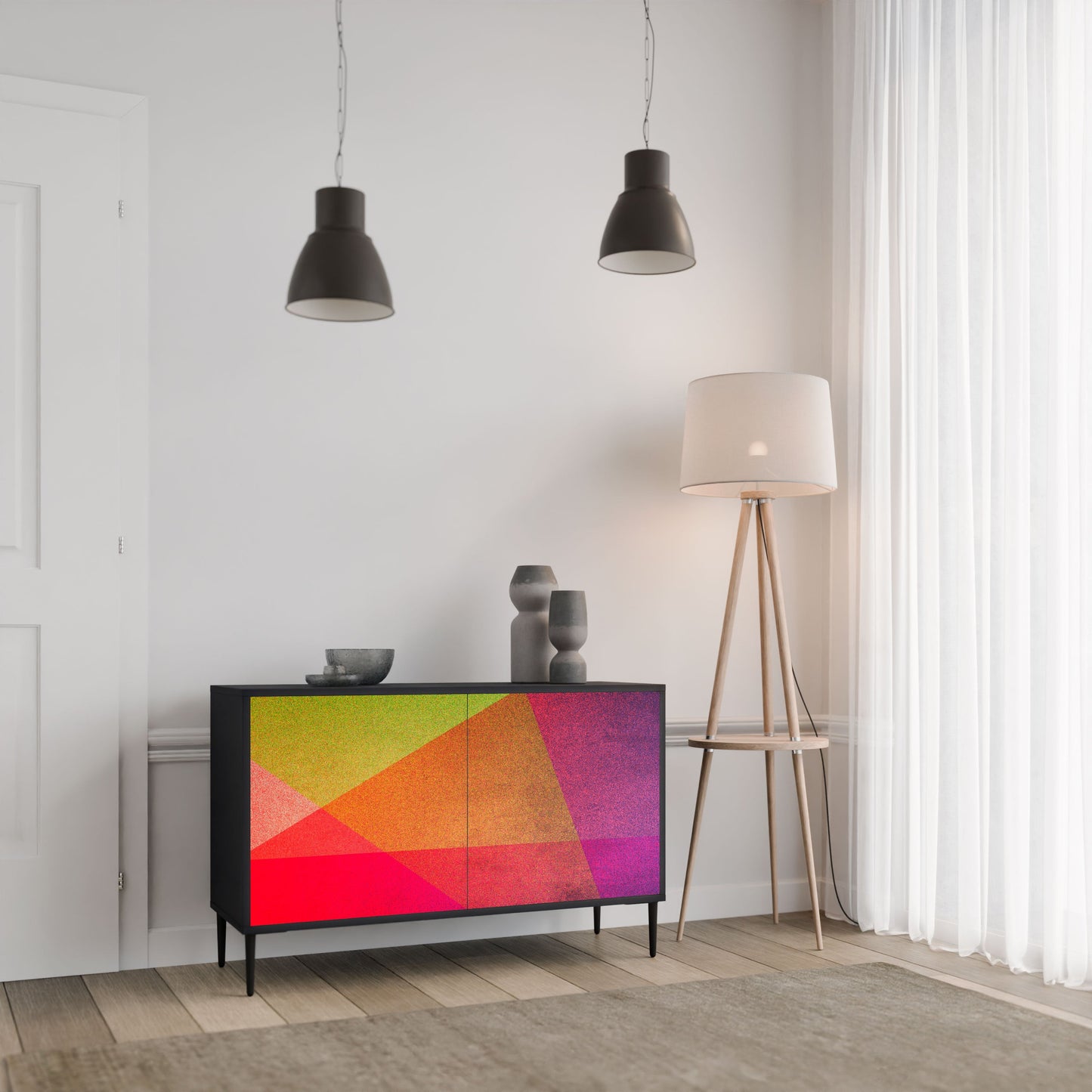 VIVID GEOMETRY 2-Door Sideboard in Black Finish