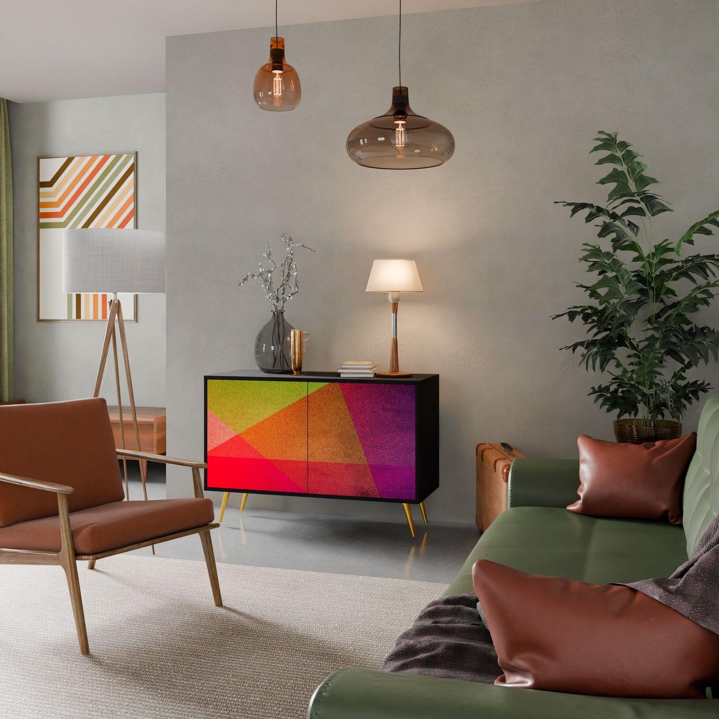 VIVID GEOMETRY 2-Door Sideboard in Black Finish