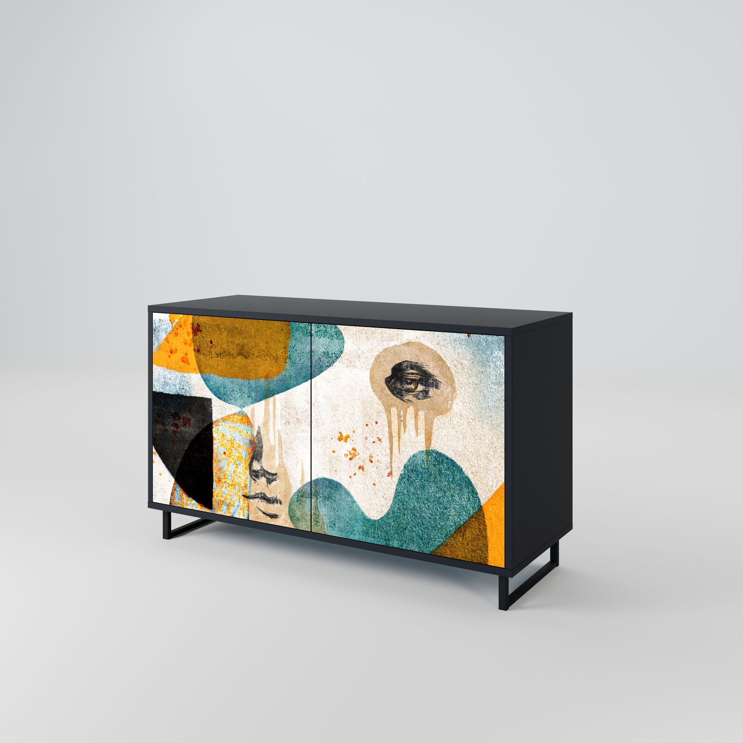 ABSTRACT FACES 2-Door Sideboard in Black Finish