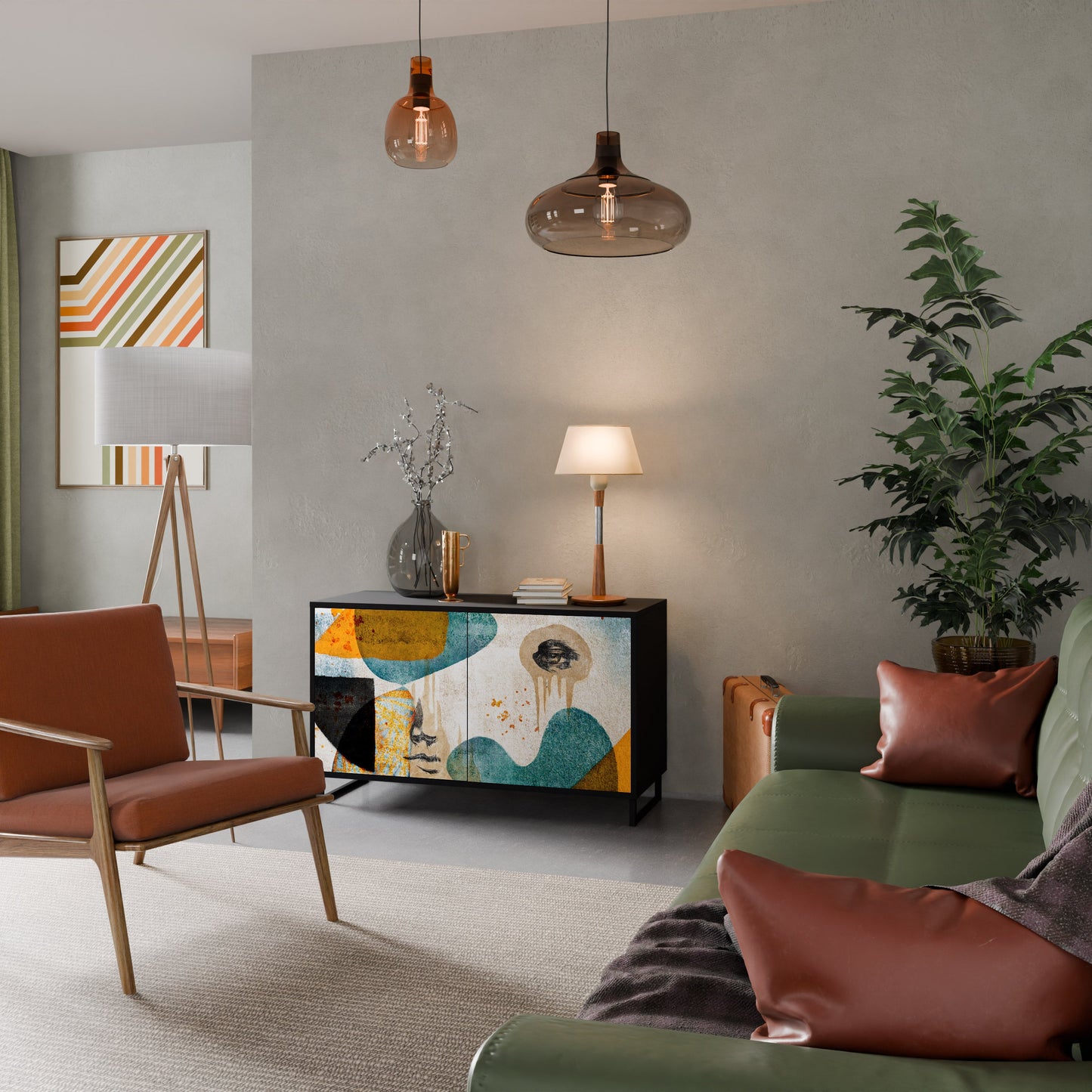 ABSTRACT FACES 2-Door Sideboard in Black Finish