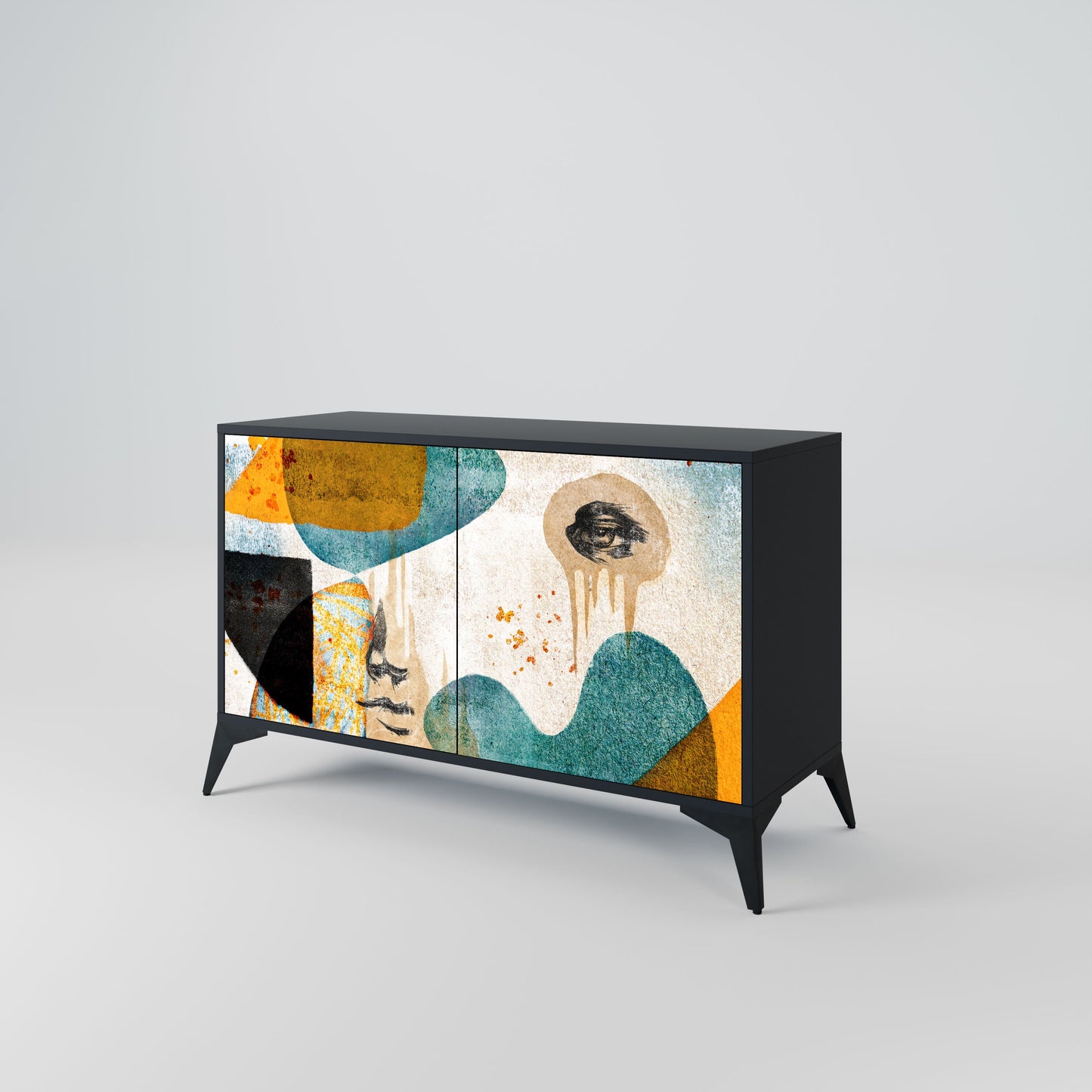ABSTRACT FACES 2-Door Sideboard in Black Finish
