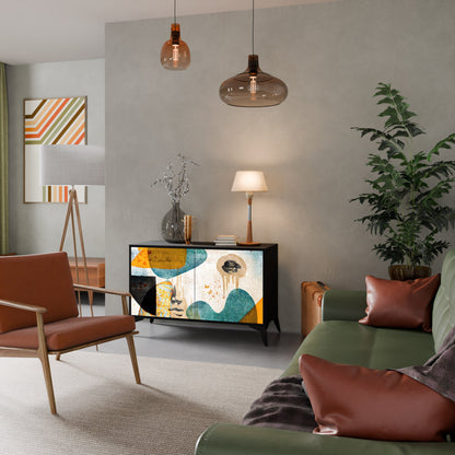 ABSTRACT FACES 2-Door Sideboard in Black Finish