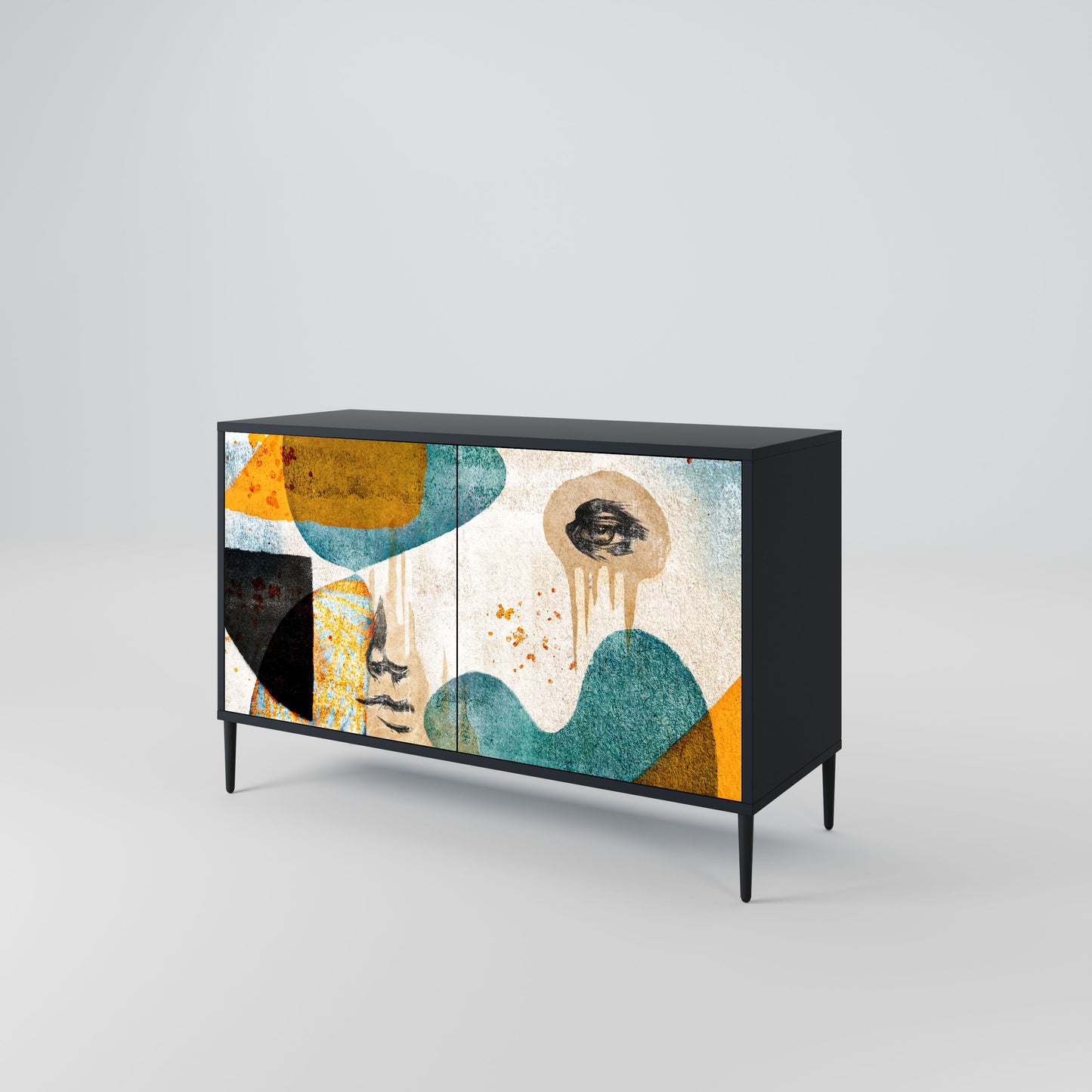 ABSTRACT FACES 2-Door Sideboard in Black Finish