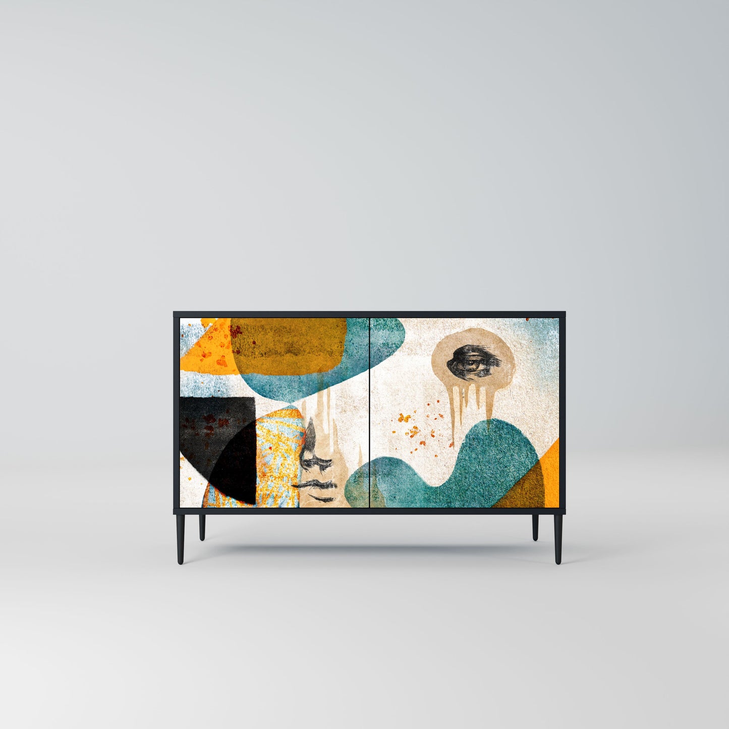 ABSTRACT FACES 2-Door Sideboard in Black Finish