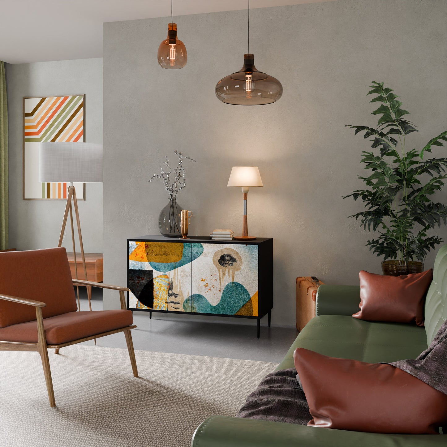 ABSTRACT FACES 2-Door Sideboard in Black Finish