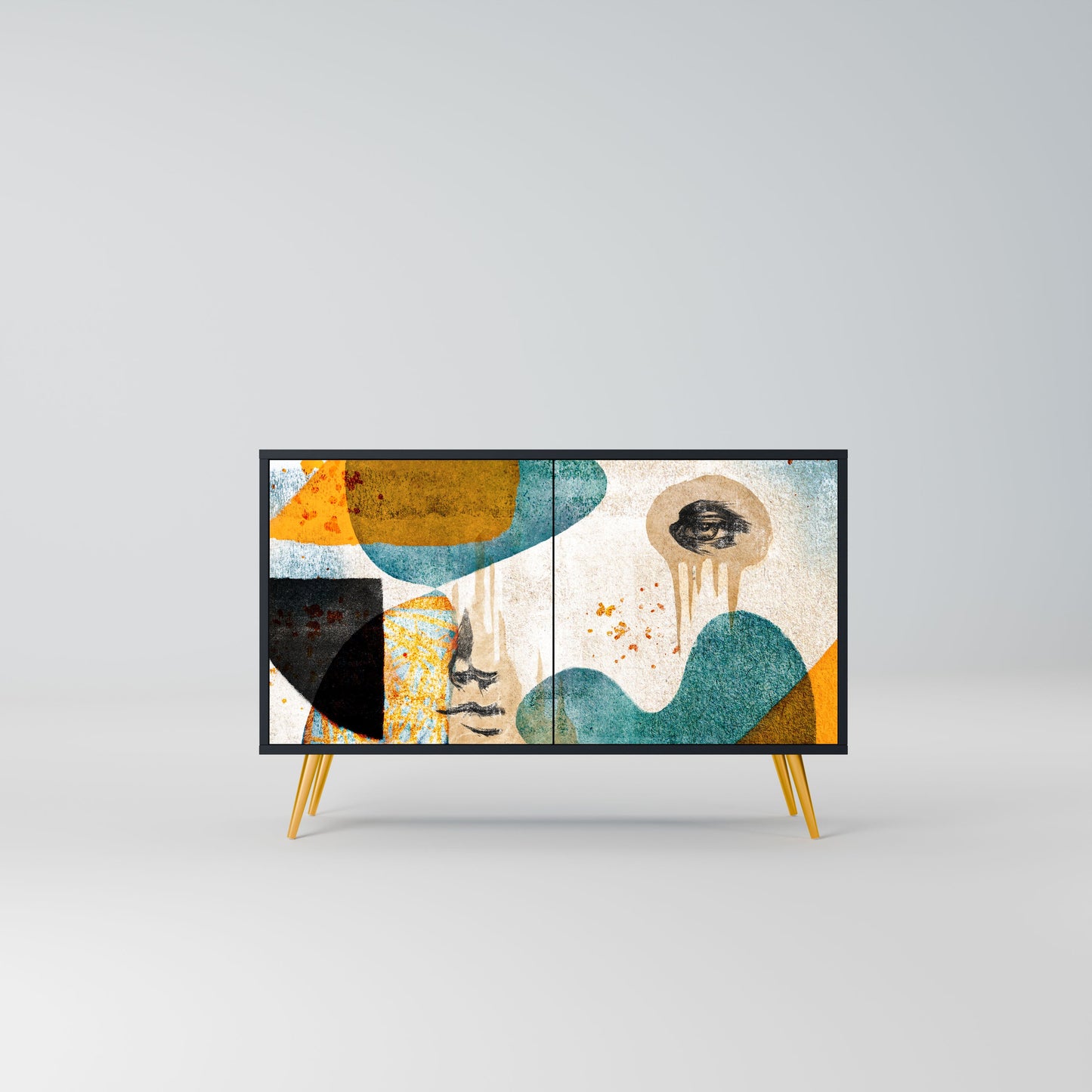 ABSTRACT FACES 2-Door Sideboard in Black Finish