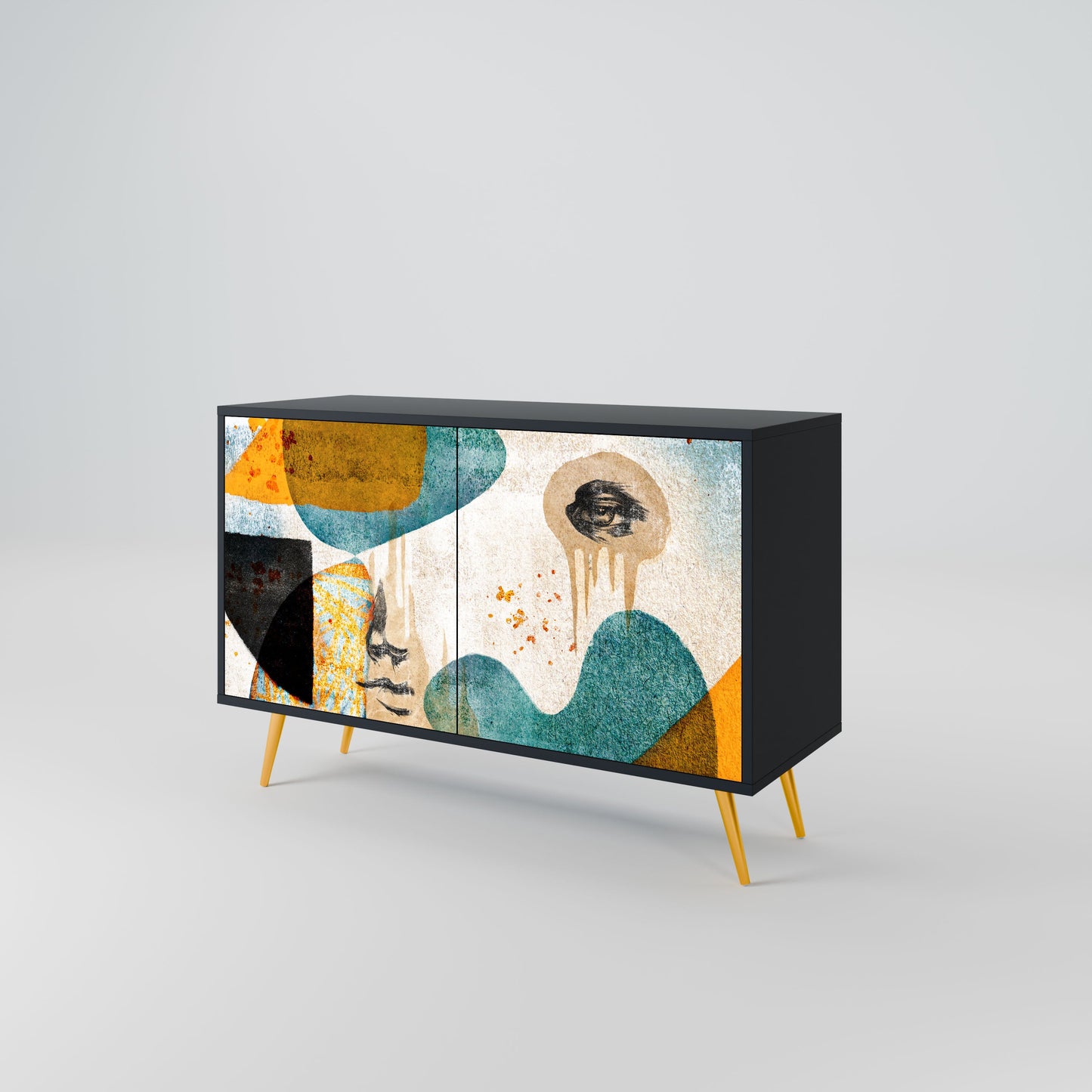 ABSTRACT FACES 2-Door Sideboard in Black Finish