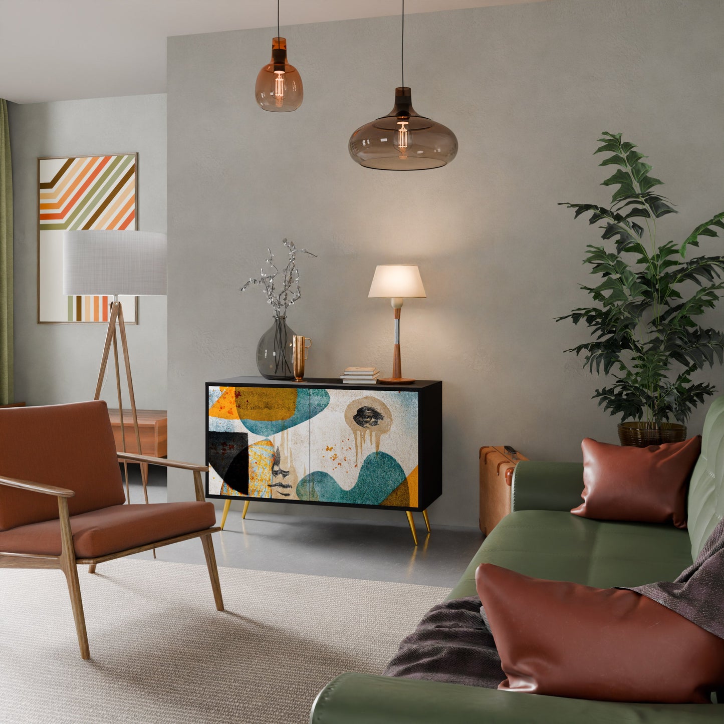 ABSTRACT FACES 2-Door Sideboard in Black Finish