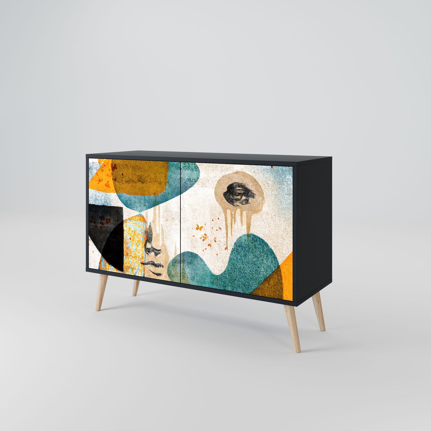 ABSTRACT FACES 2-Door Sideboard in Black Finish