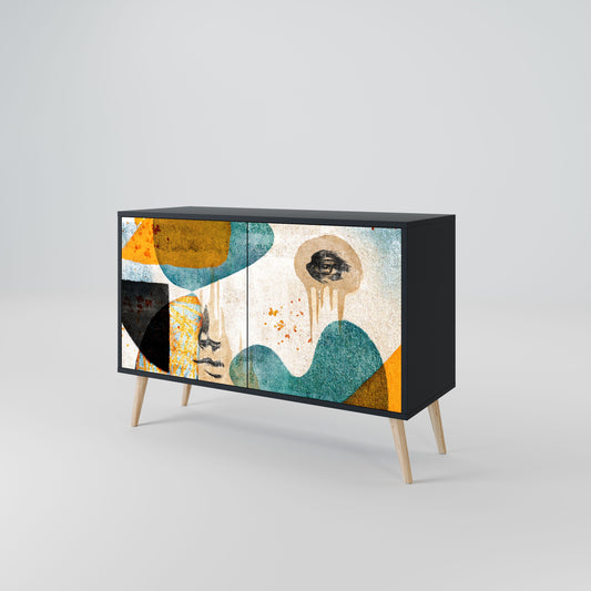 ABSTRACT FACES 2-Door Sideboard in Black Finish
