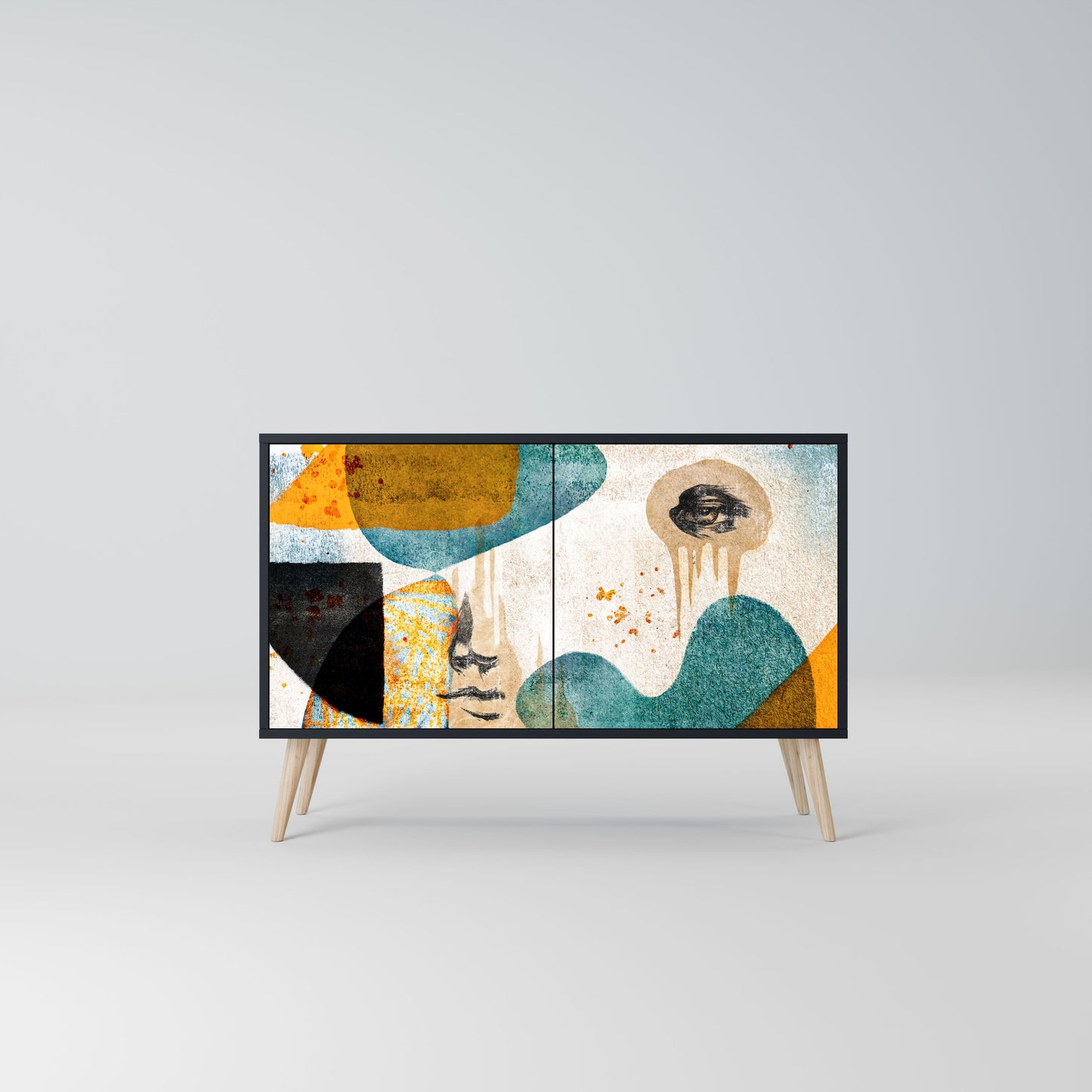 ABSTRACT FACES 2-Door Sideboard in Black Finish