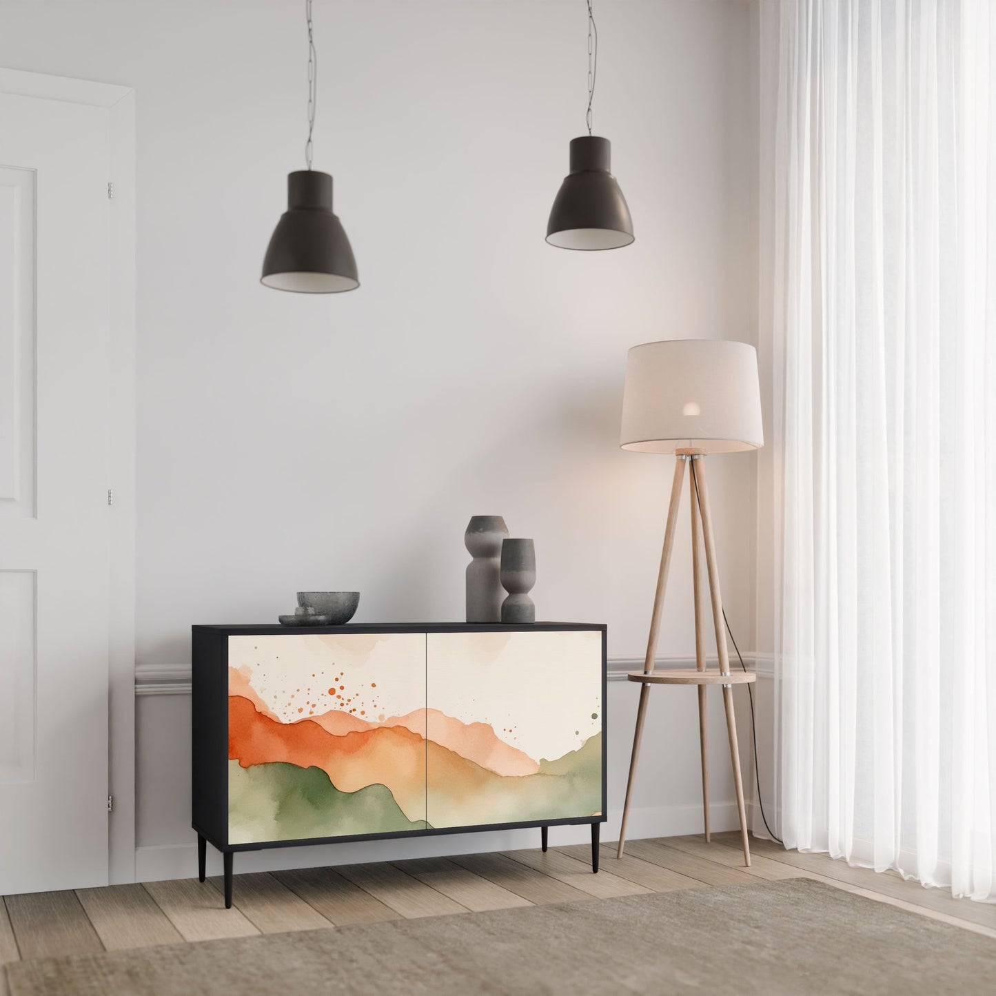 WATERCOLOUR PEAKS 2-Door Sideboard in Black Finish