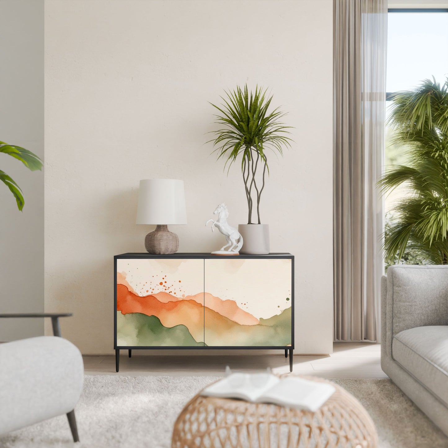 WATERCOLOUR PEAKS 2-Door Sideboard in Black Finish