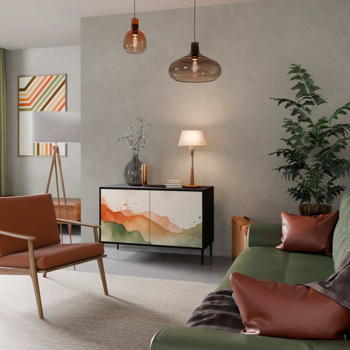 WATERCOLOUR PEAKS 2-Door Sideboard in Black Finish