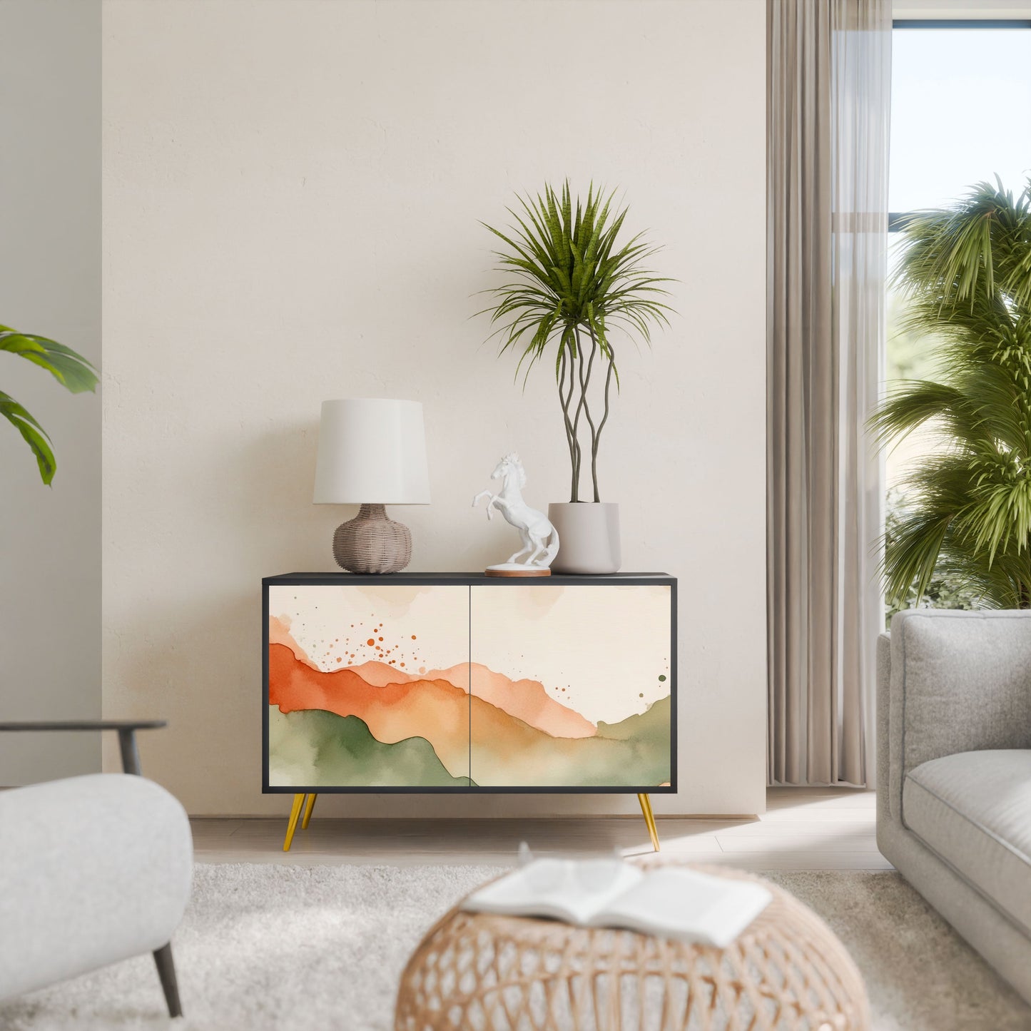 WATERCOLOUR PEAKS 2-Door Sideboard in Black Finish