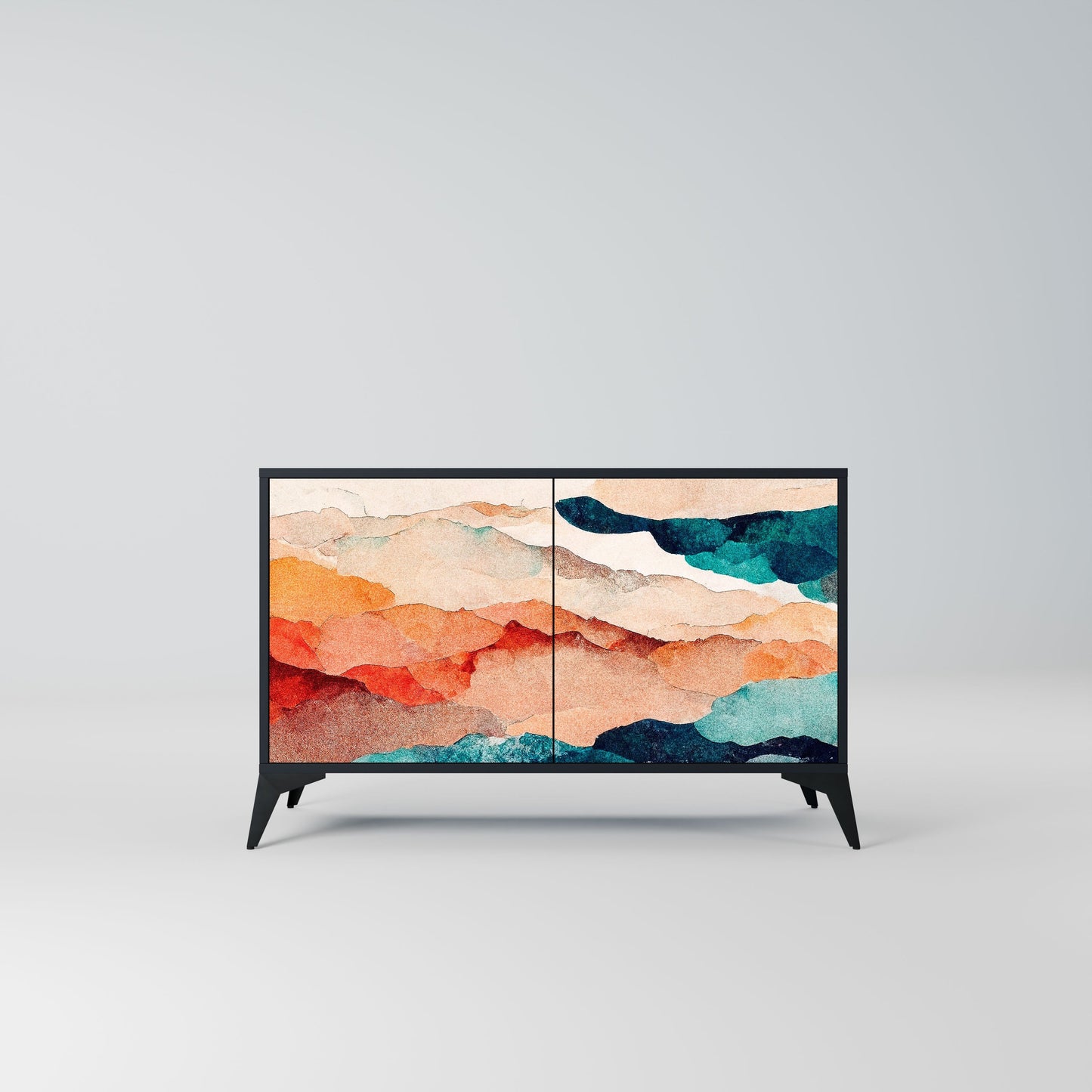 ABSTRACT LANDSCAPE 2-Door Sideboard in Black Finish