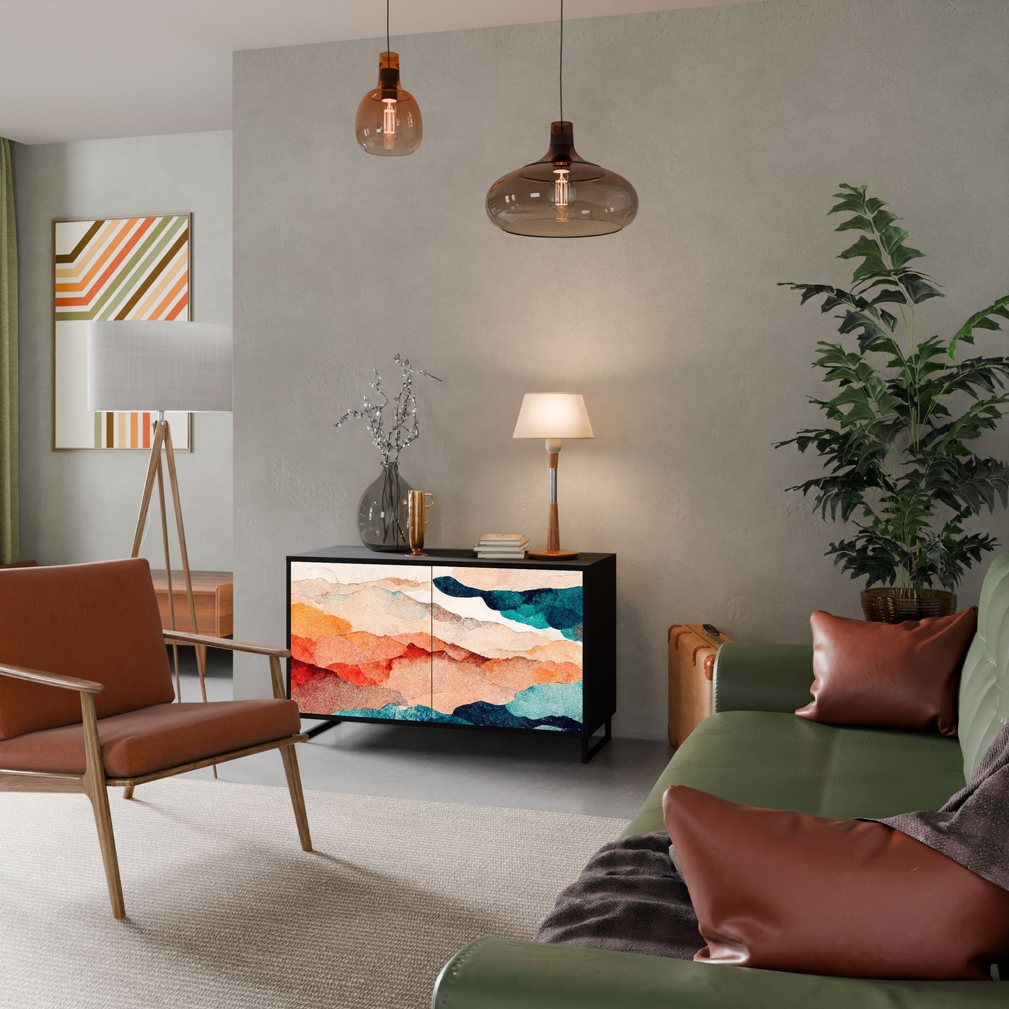 ABSTRACT LANDSCAPE 2-Door Sideboard in Black Finish