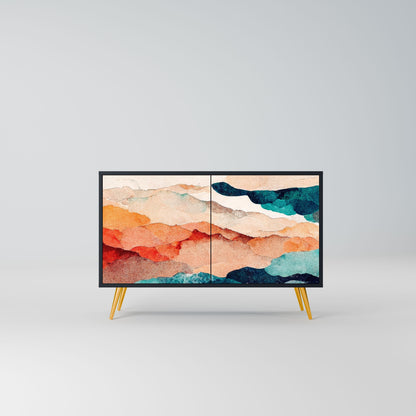ABSTRACT LANDSCAPE 2-Door Sideboard in Black Finish