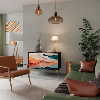 ABSTRACT LANDSCAPE 2-Door Sideboard in Black Finish