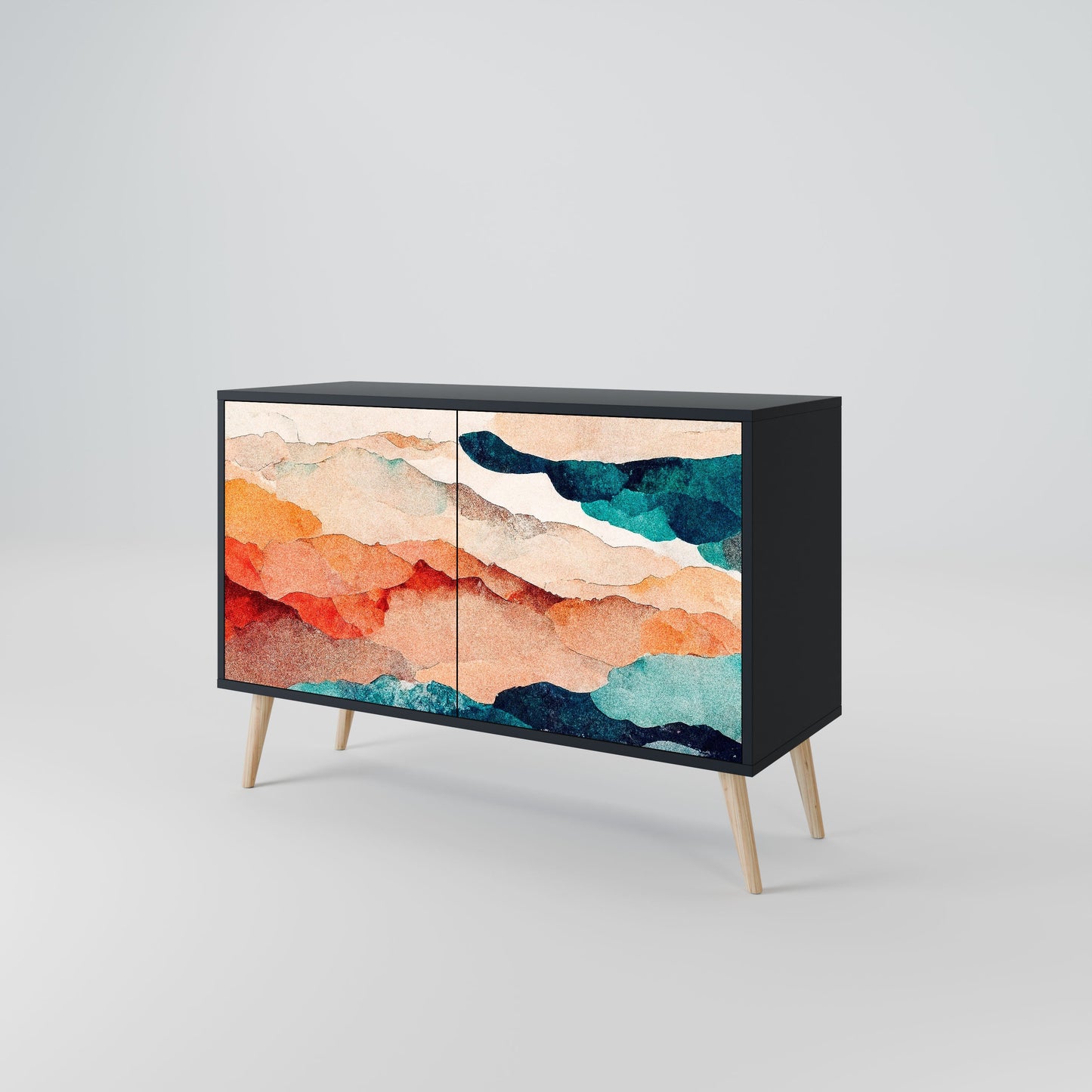 ABSTRACT LANDSCAPE 2-Door Sideboard in Black Finish