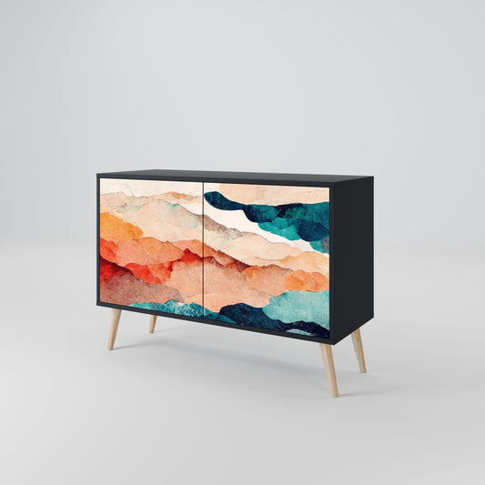 ABSTRACT LANDSCAPE 2-Door Sideboard in Black Finish