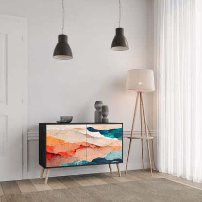 ABSTRACT LANDSCAPE 2-Door Sideboard in Black Finish
