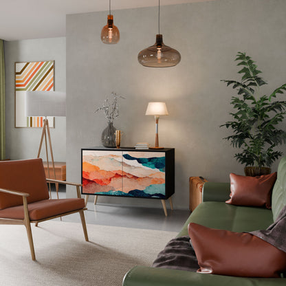 ABSTRACT LANDSCAPE 2-Door Sideboard in Black Finish