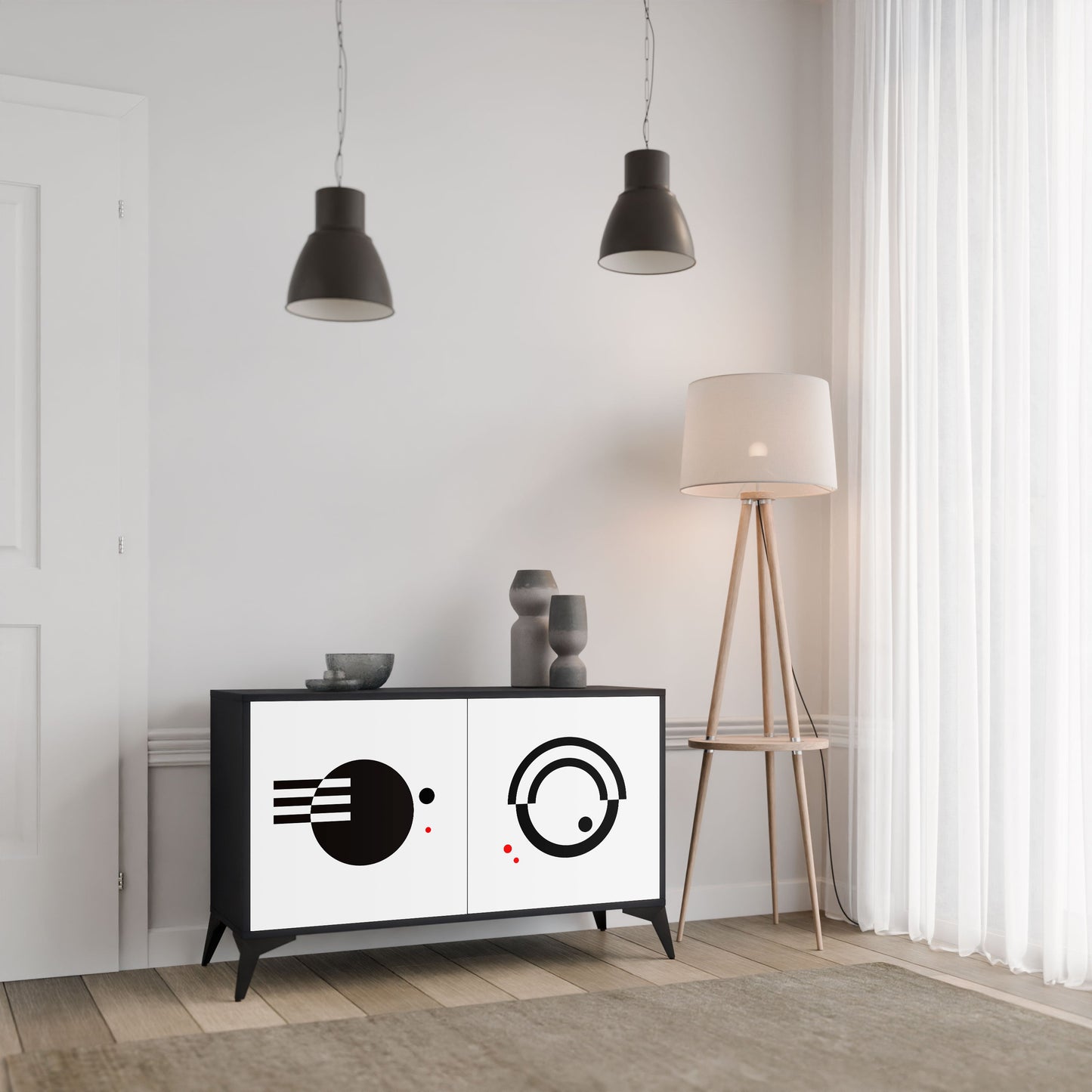 BLACK AND WHITE COMBINATION Madia a 2 Ante in Finitura Nera