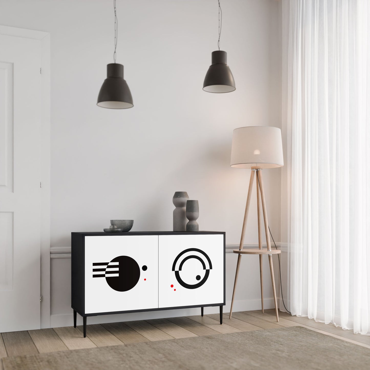 BLACK AND WHITE COMBINATION Madia a 2 Ante in Finitura Nera