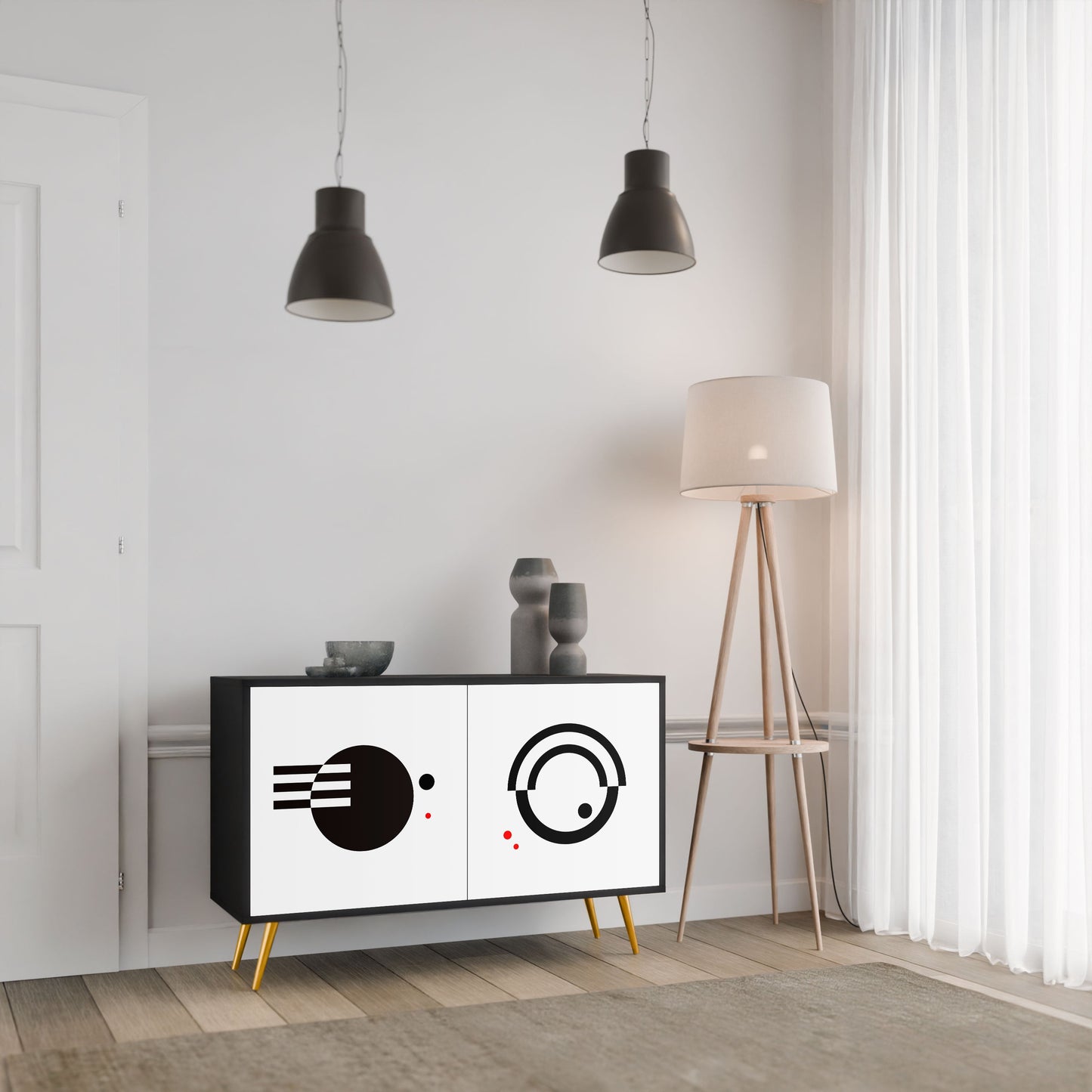 BLACK AND WHITE COMBINATION Madia a 2 Ante in Finitura Nera