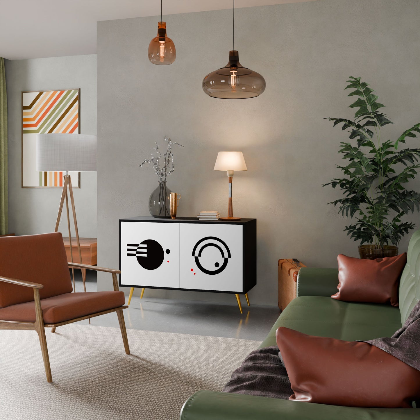 BLACK AND WHITE COMBINATION Madia a 2 Ante in Finitura Nera