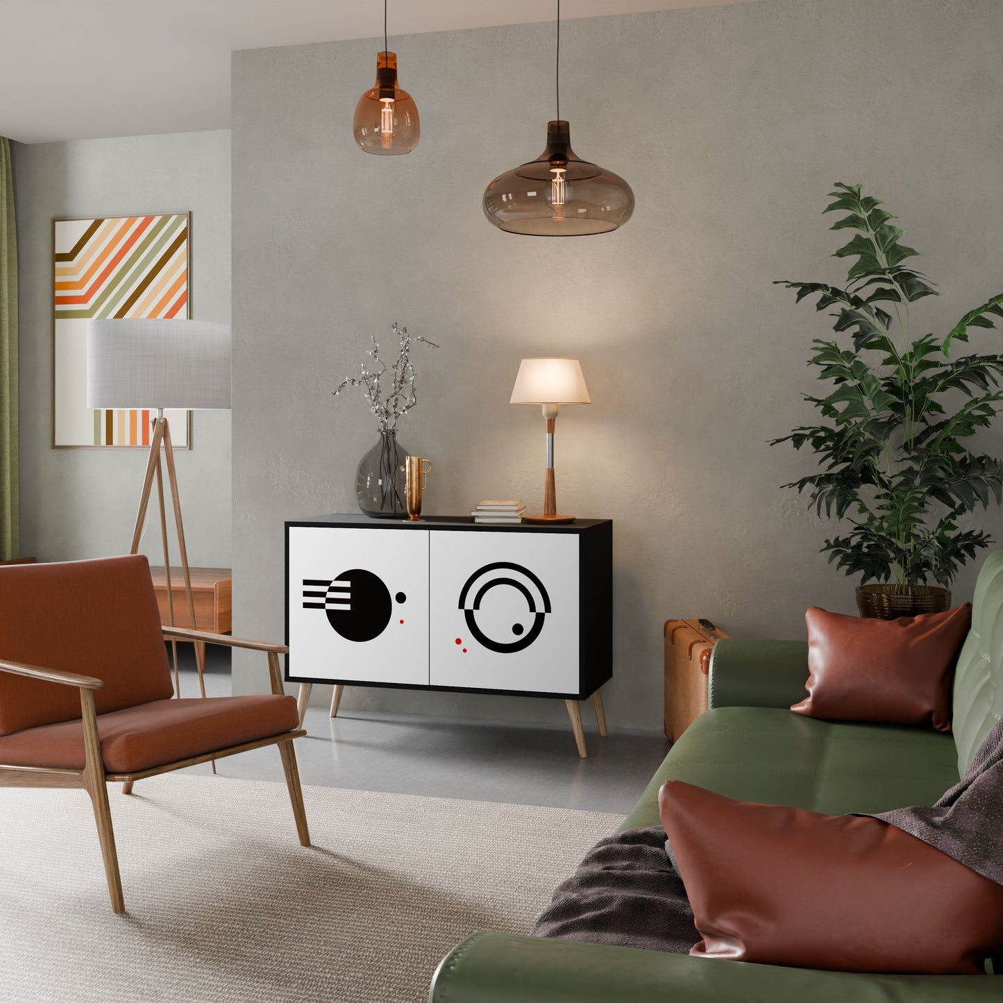 BLACK AND WHITE COMBINATION Madia a 2 Ante in Finitura Nera