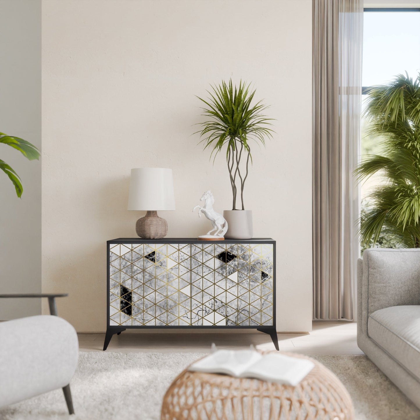 ASHEN ARIA Madia a 2 Ante in Finitura Nera