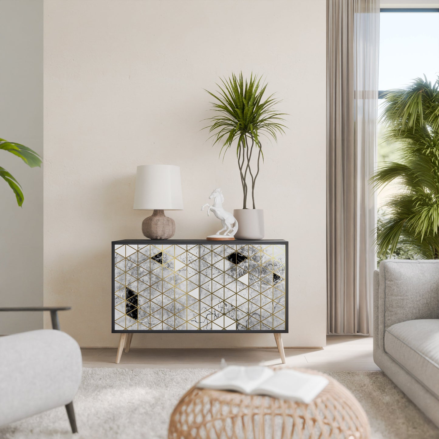 ASHEN ARIA Madia a 2 Ante in Finitura Nera