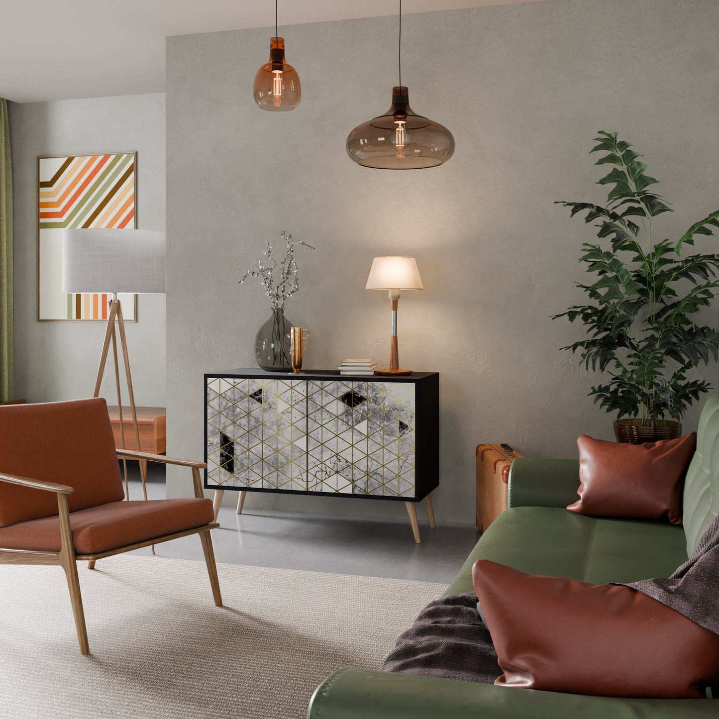 ASHEN ARIA Madia a 2 Ante in Finitura Nera