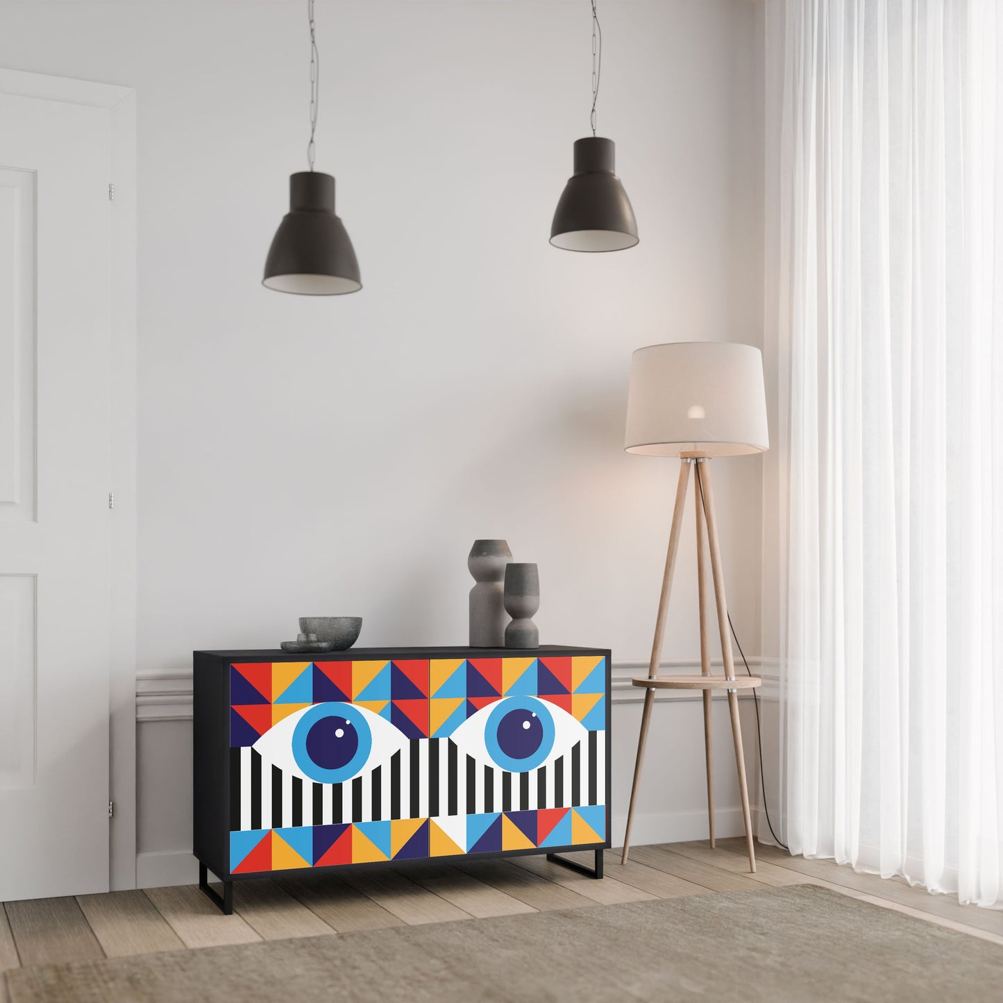 ABSTRACTION AND GEOMETRY 2-Door Sideboard in Black Finish