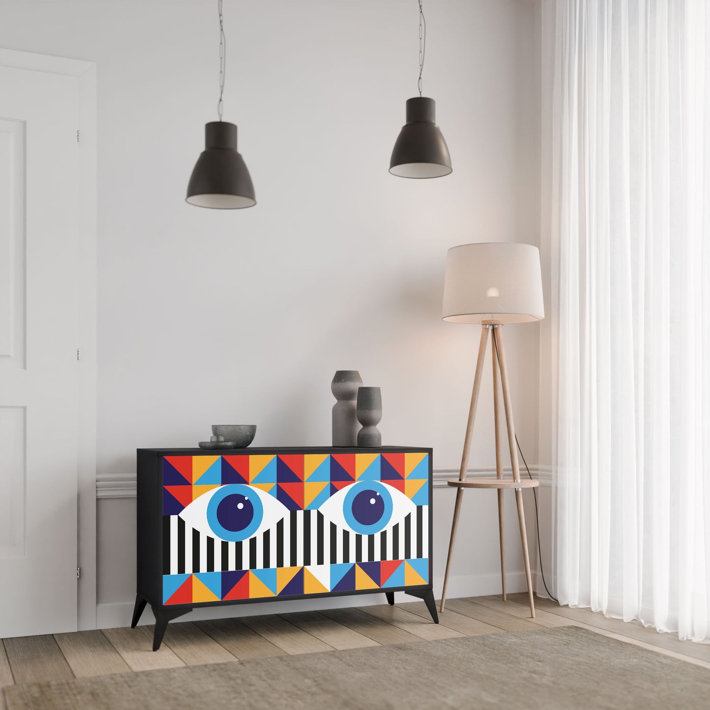 ABSTRACTION AND GEOMETRY 2-Door Sideboard in Black Finish