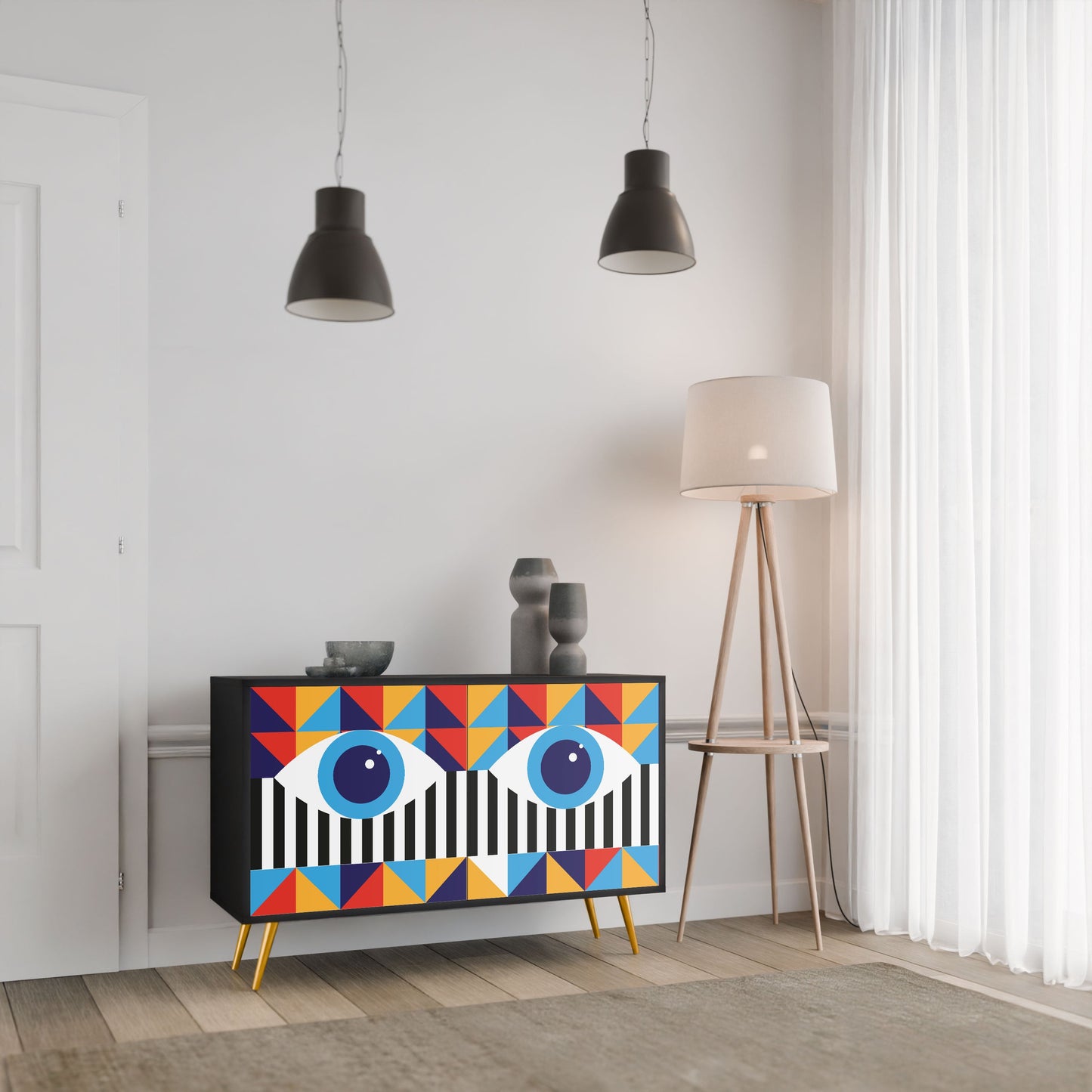 ABSTRACTION AND GEOMETRY 2-Door Sideboard in Black Finish