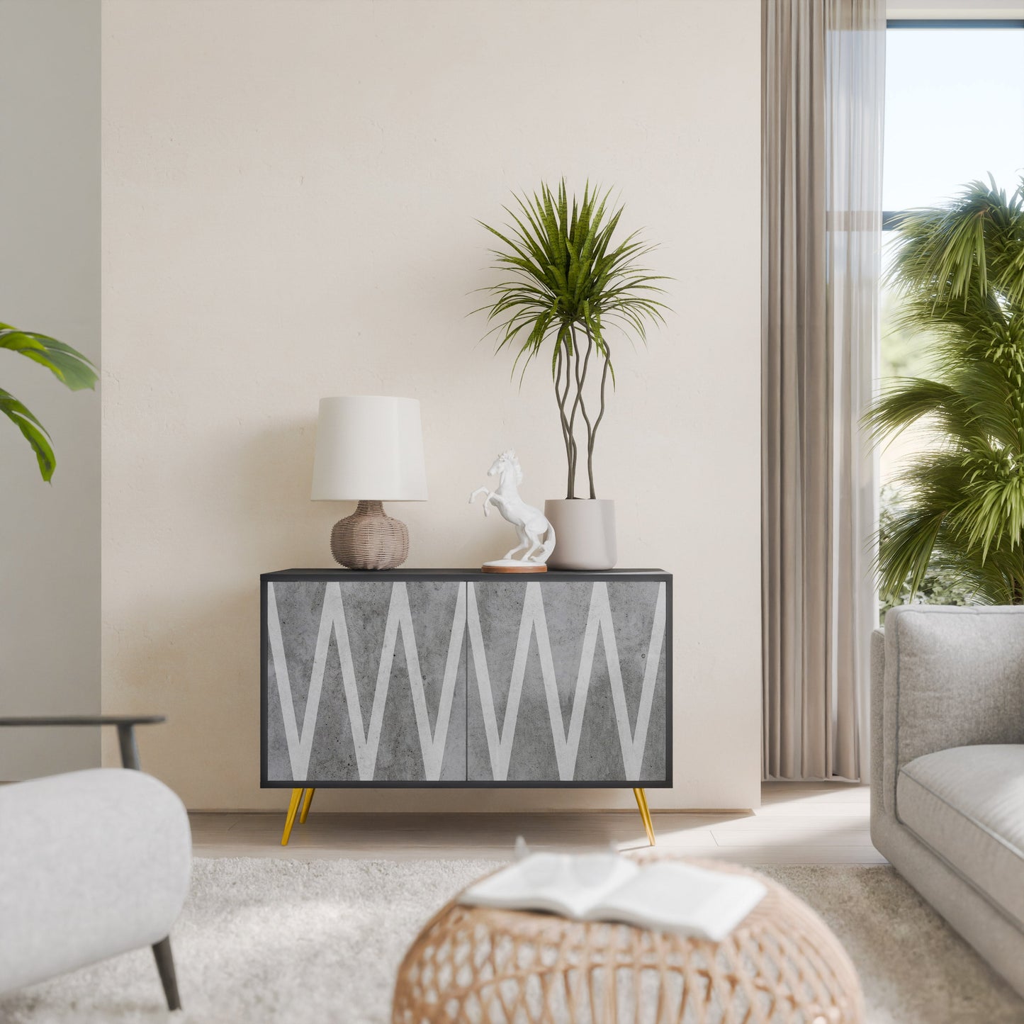 SOLID ZIG ZAG 2-Door Sideboard in Black Finish