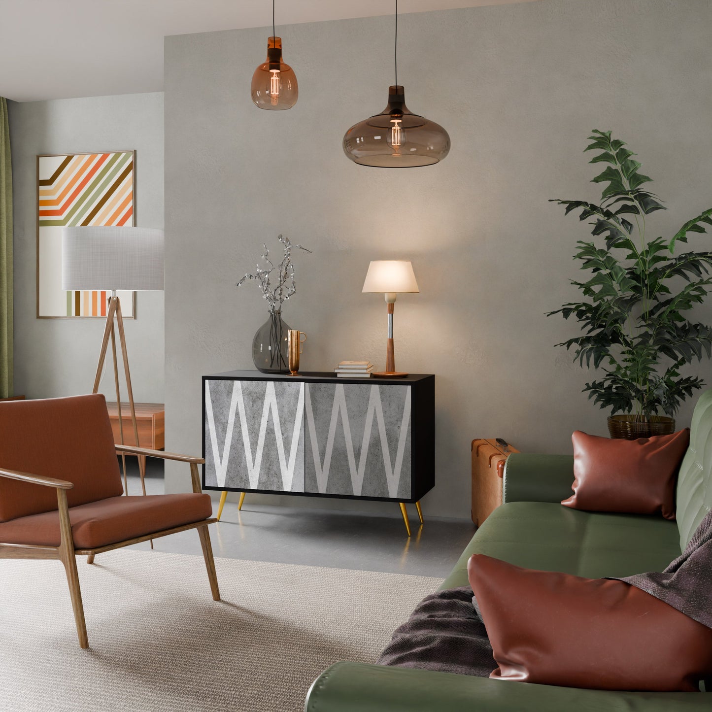 SOLID ZIG ZAG 2-Door Sideboard in Black Finish