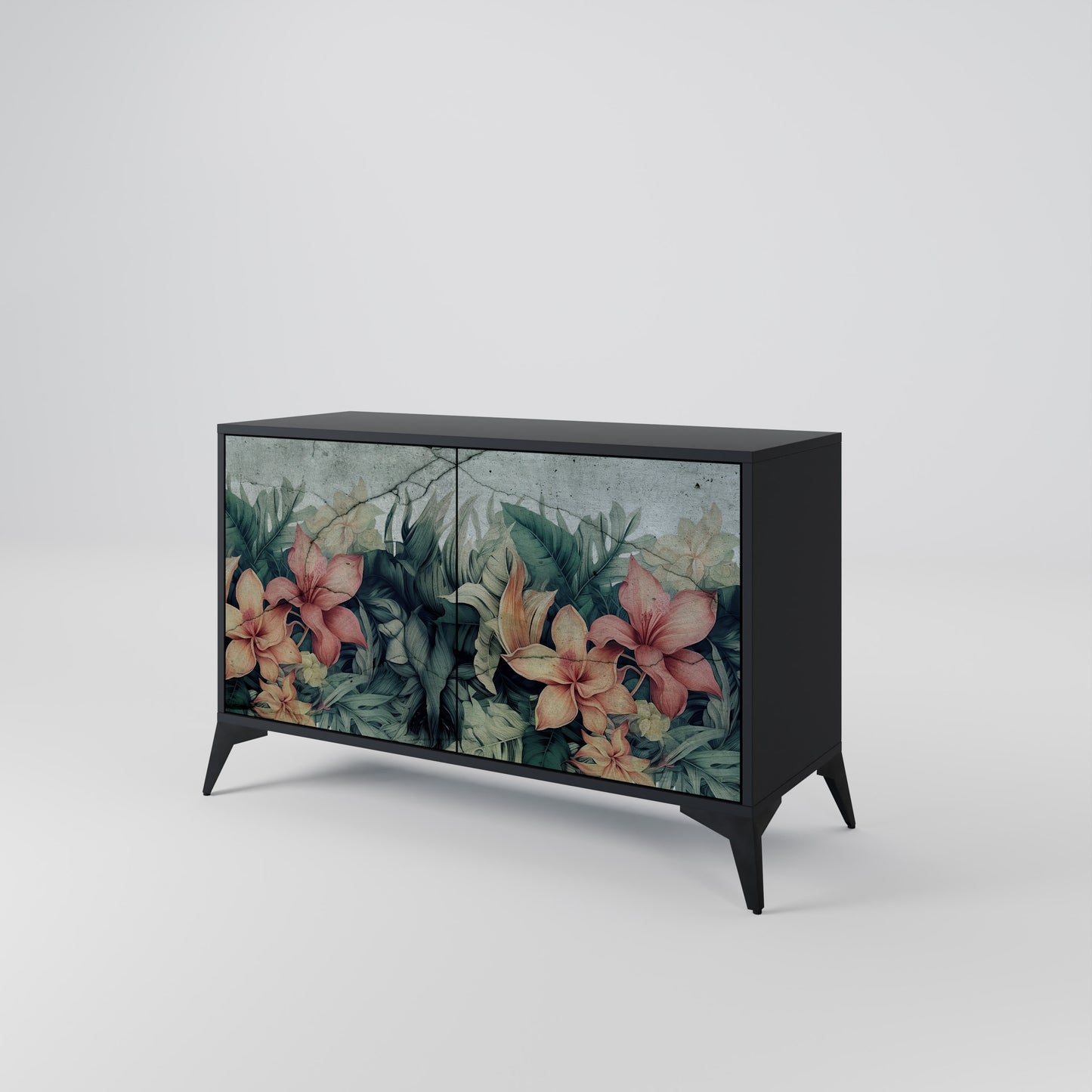 HEAVENLY BLOOM 2-Door Sideboard in Black Finish