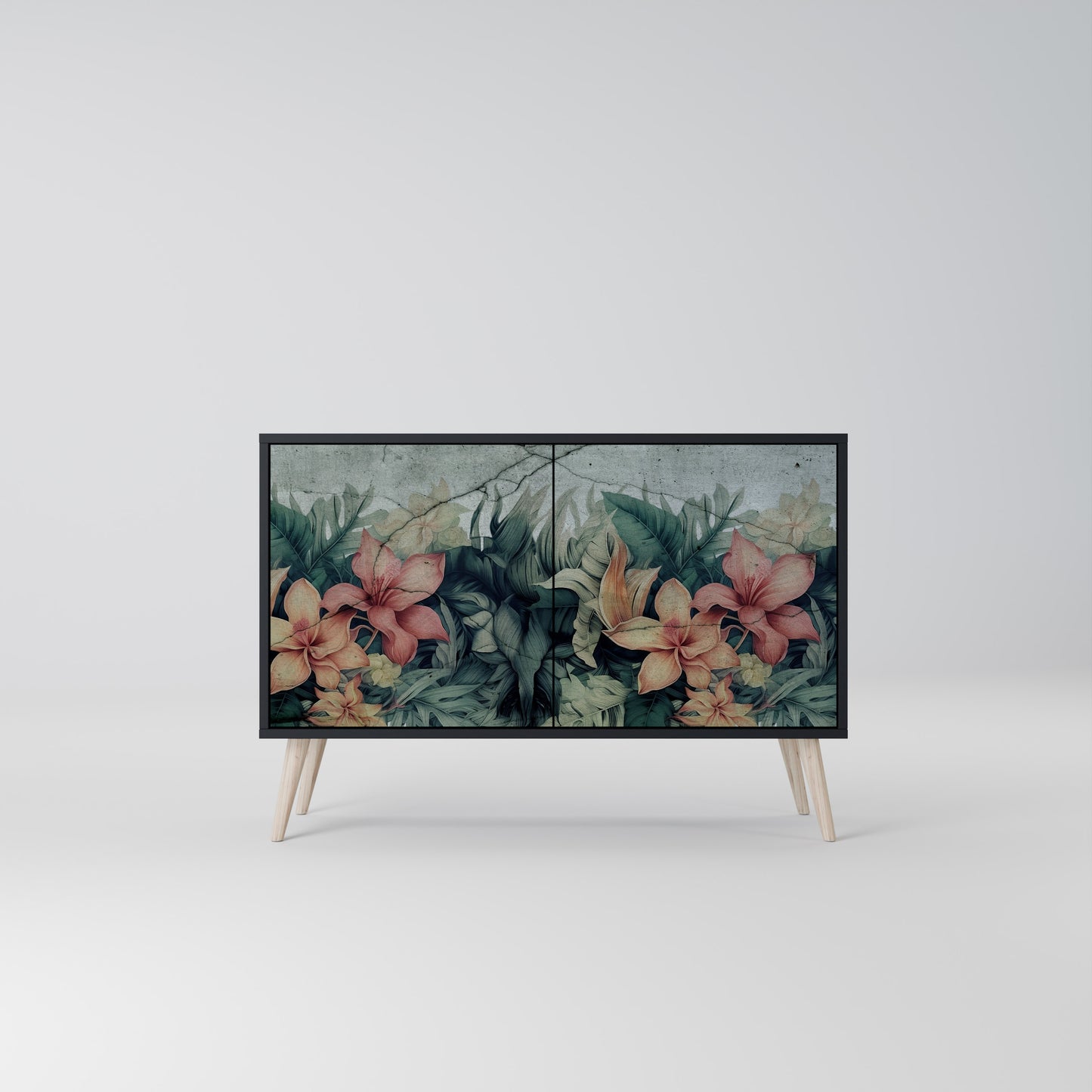 HEAVENLY BLOOM 2-Door Sideboard in Black Finish